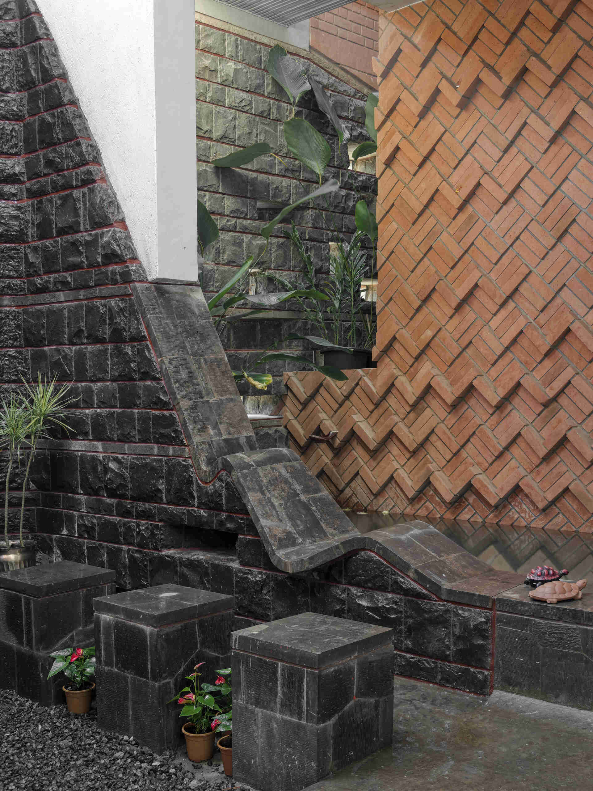 Step inside calm, seamless interiors finished in traditional lime stucco that balance the textured brick exterior.