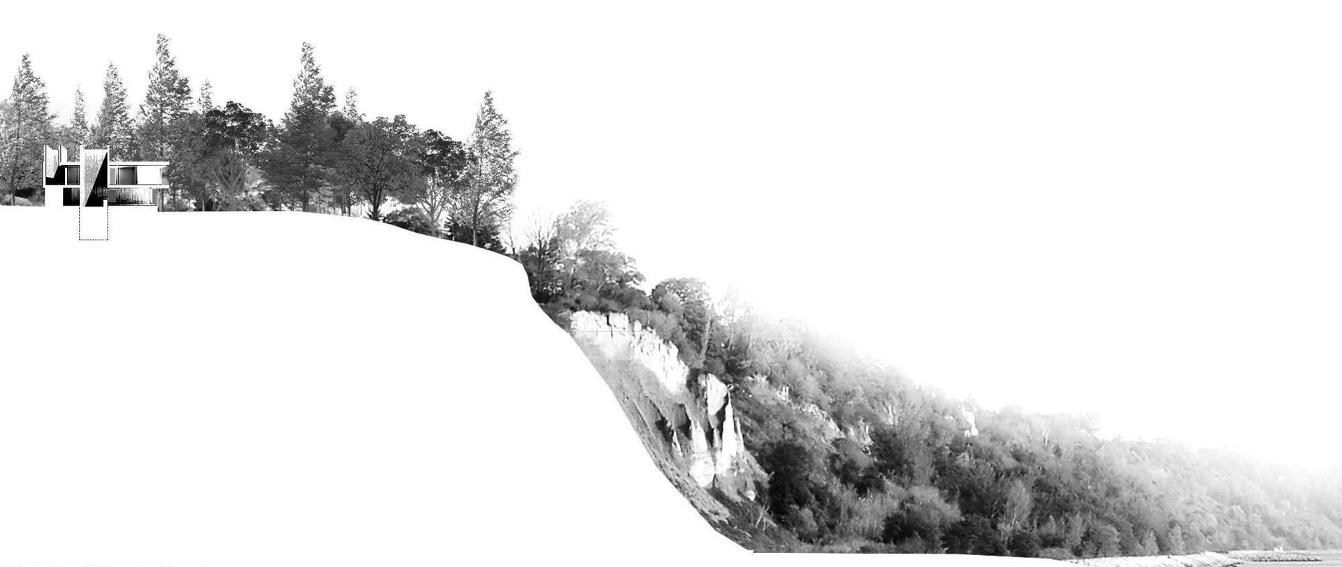 The architectural drawings reveal the full extent of the site, stretching from the tableland down the bluff to Lake Ontario.