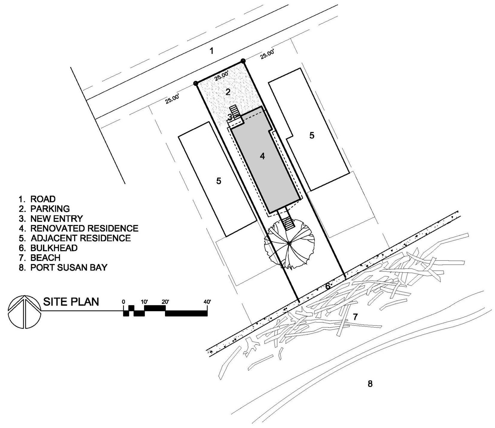 Dibujos arquitectónicos de casa de playa renovada.