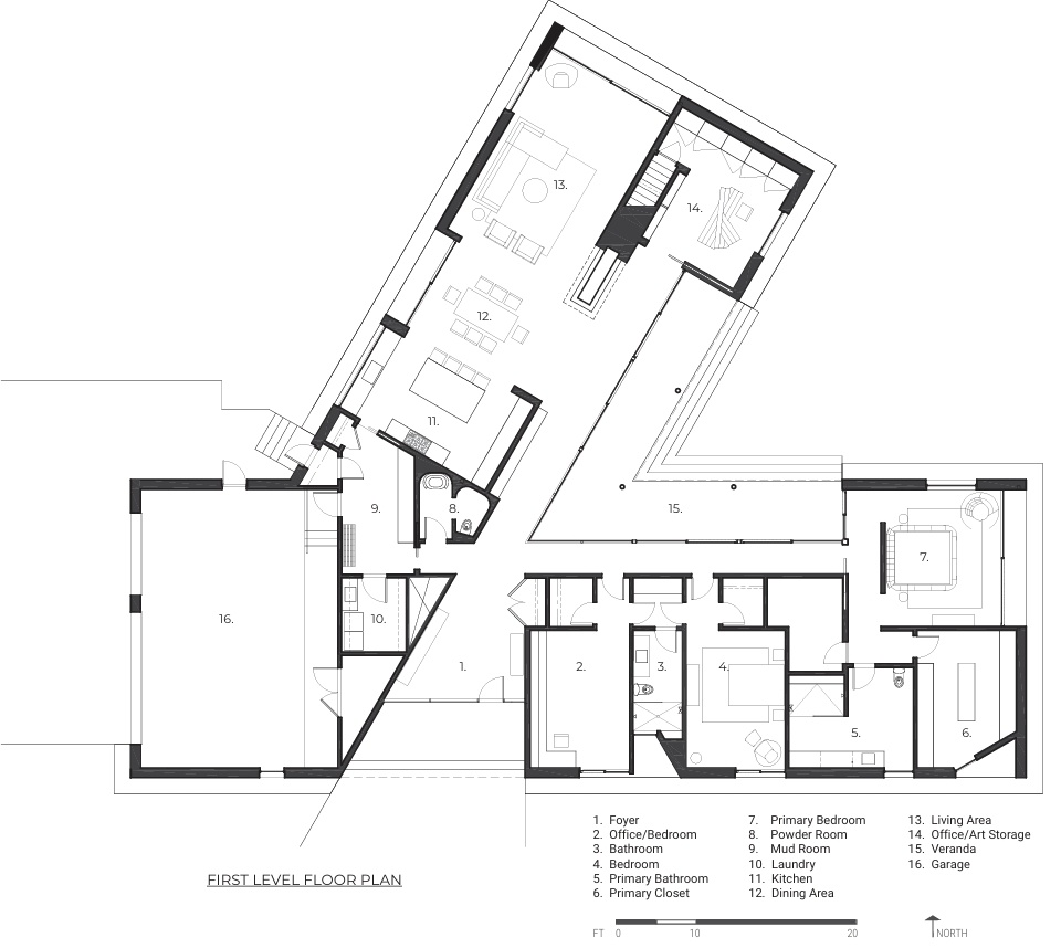 El plano en forma de Y abre cada ala a vistas únicas, lo que permite componer cuidadosamente cada perspectiva.