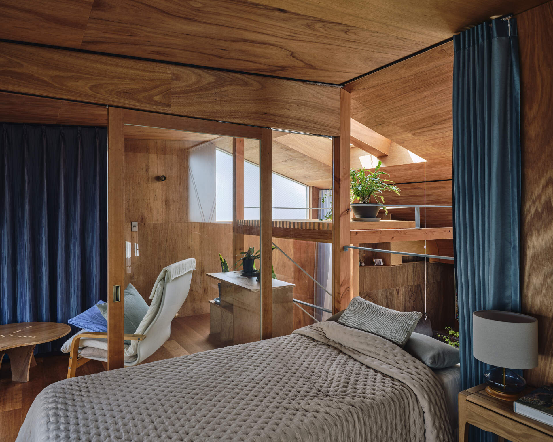 The bedroom in a unique Japanese home.