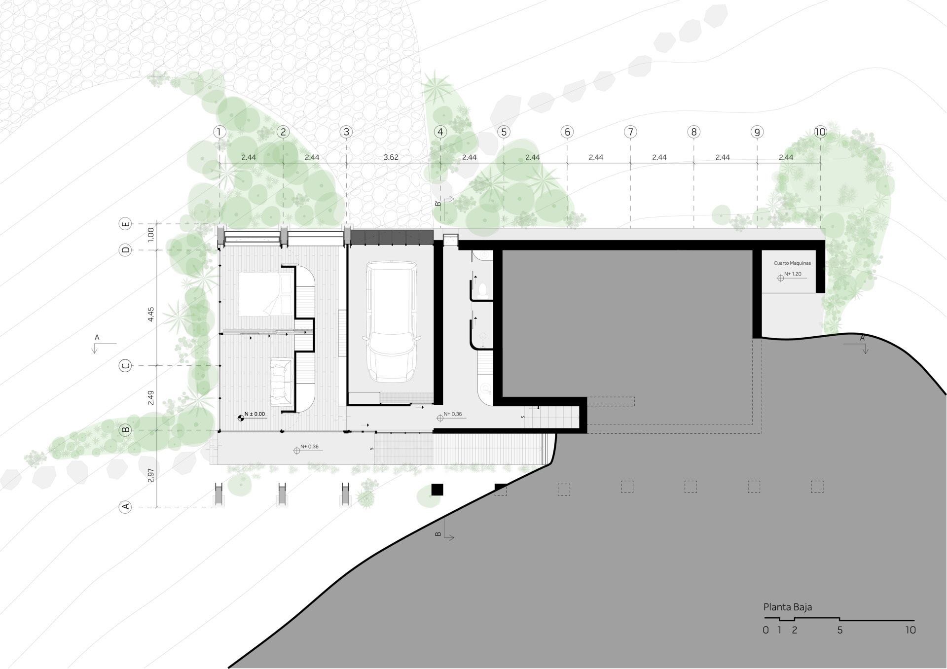 Floor plans reveal how the ribs, slope, and loft shape the entire structure of this modern home.