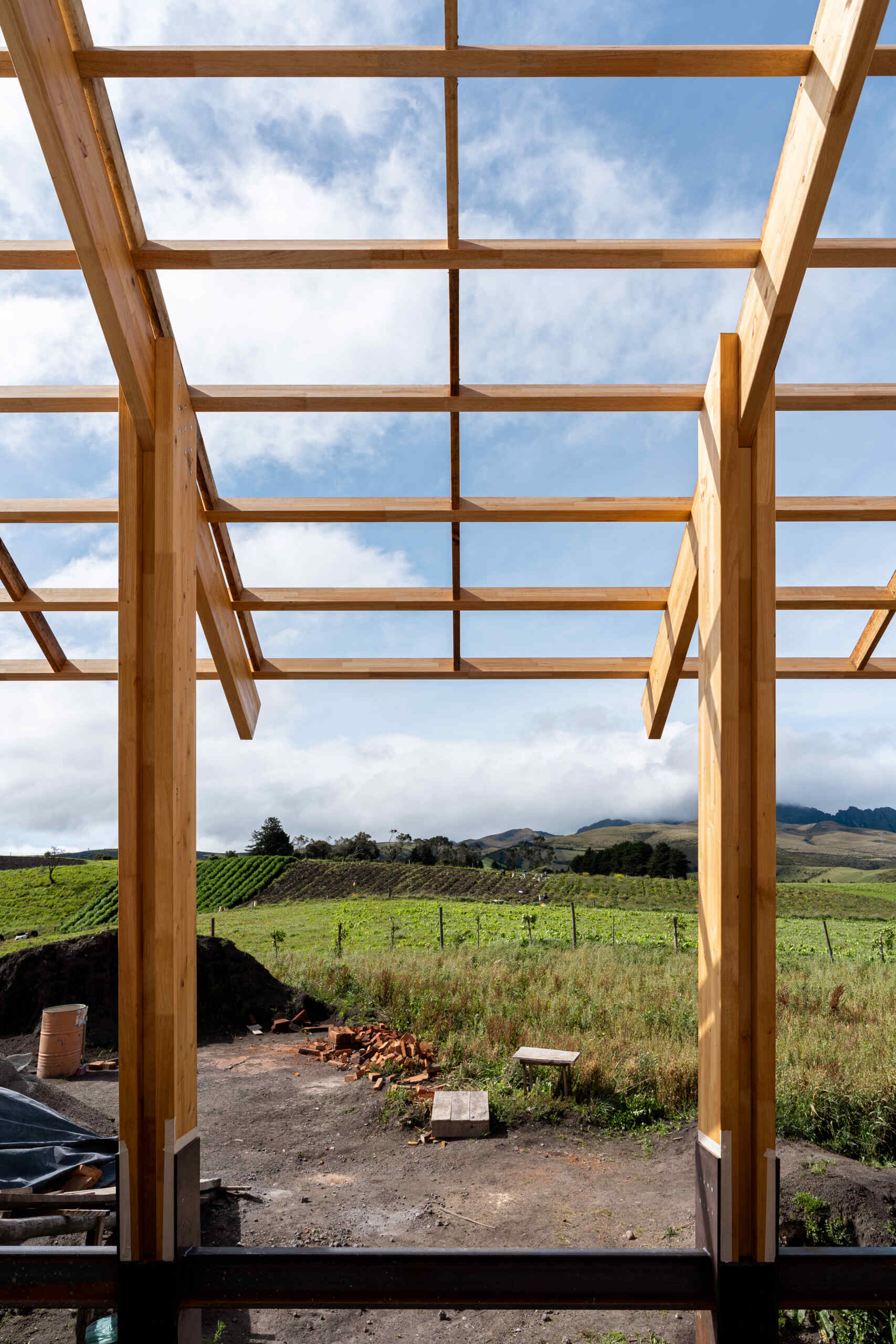 These behind-the-scenes images highlight key moments from this modern home build, from the exposed ribs to the evolving form.