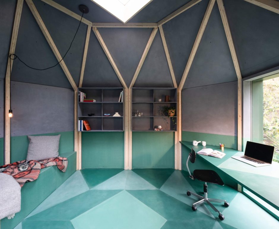 Where Geometry Meets Green Shingles in a London Backyard Studio
