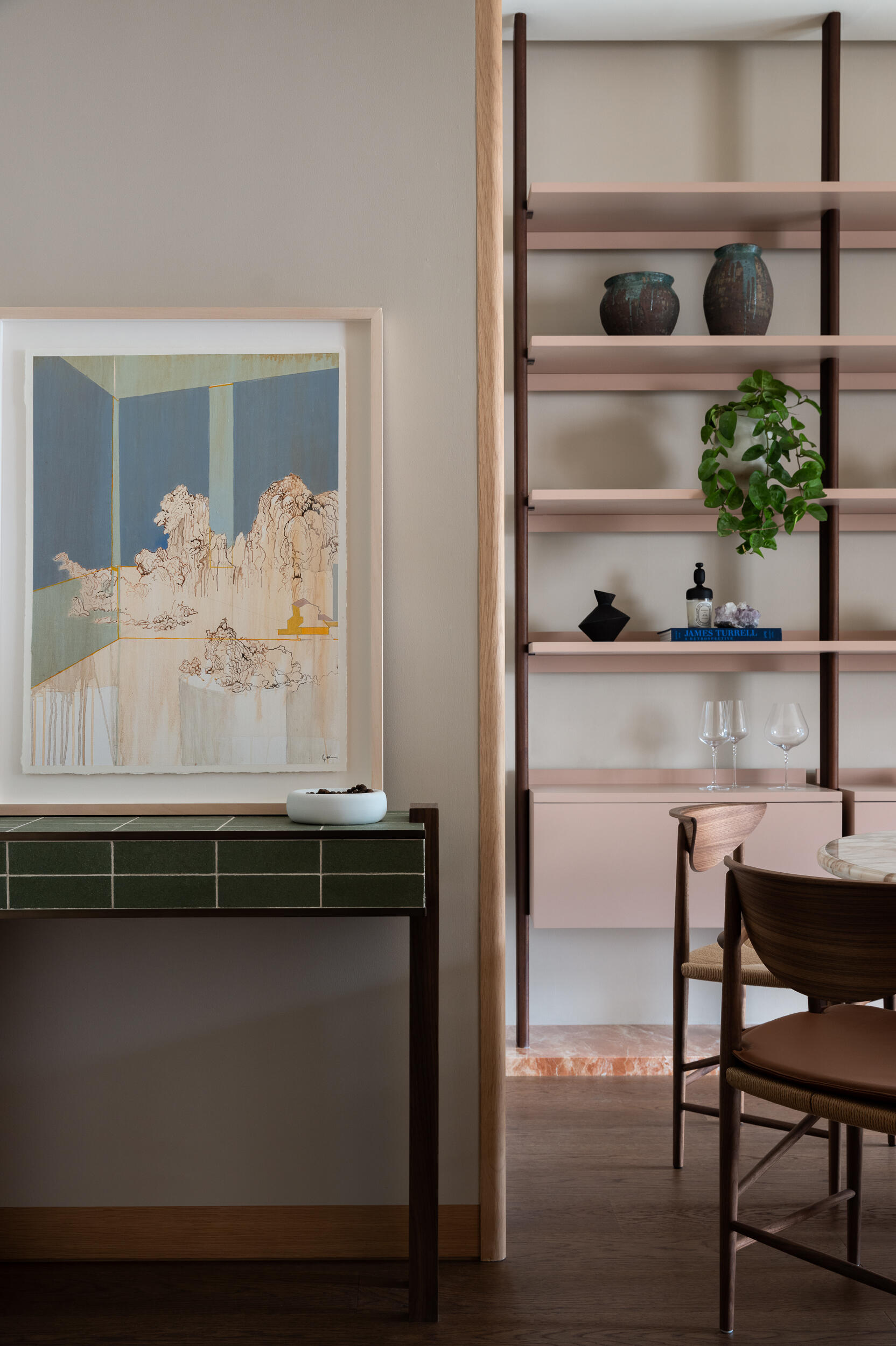 In the foyer, warm timber tones and minimal detailing create a calm transition into a light-filled, thoughtfully designed home.