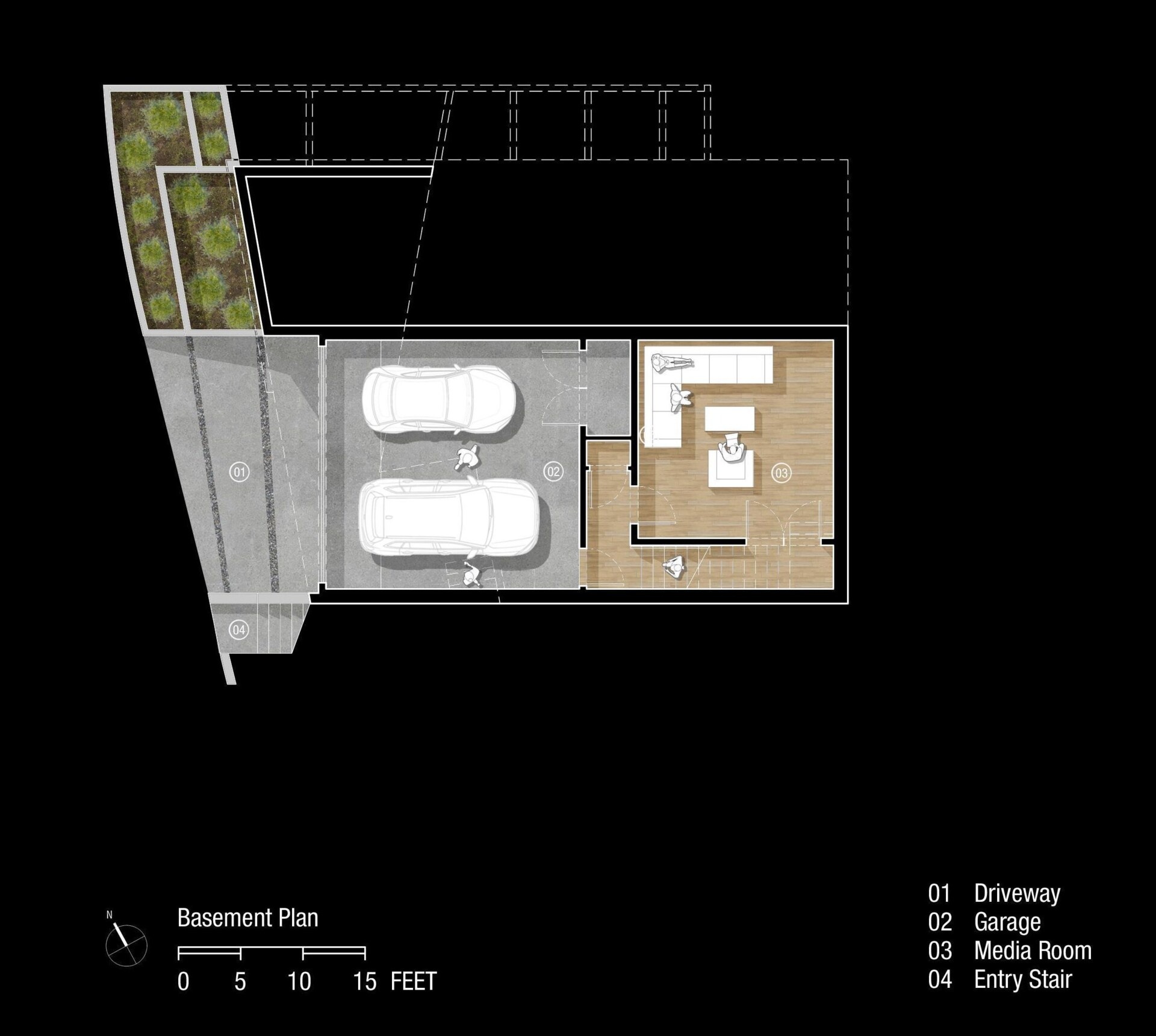 Architectural drawings of a modern home on a steep Los Angeles hillside.