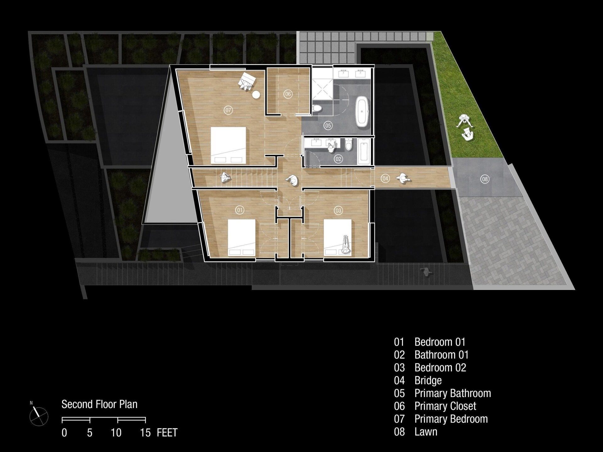 Architectural drawings of a modern home on a steep Los Angeles hillside.