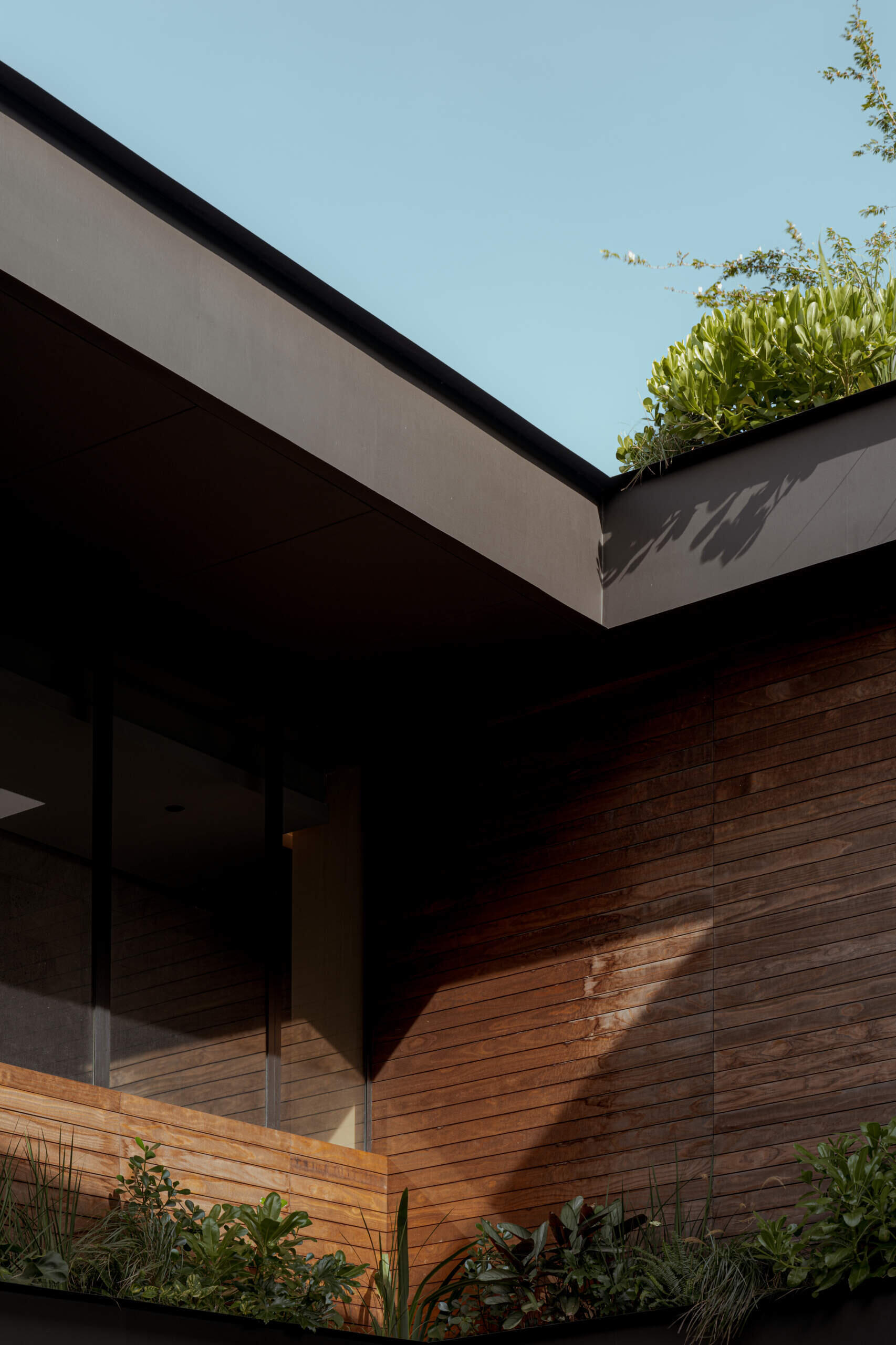 A central courtyard filled with greenery that brings light, air, and a sense of openness into every level of the home.