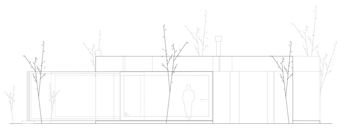 A small one bedroom concrete house on the edge of the Murska Sobota plain opens completely to the garden through sliding glass walls, exposed concrete and a fully flexible open plan.