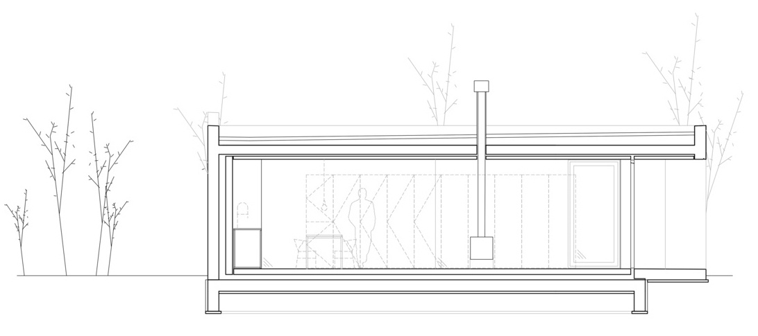 A small one bedroom concrete house on the edge of the Murska Sobota plain opens completely to the garden through sliding glass walls, exposed concrete and a fully flexible open plan.