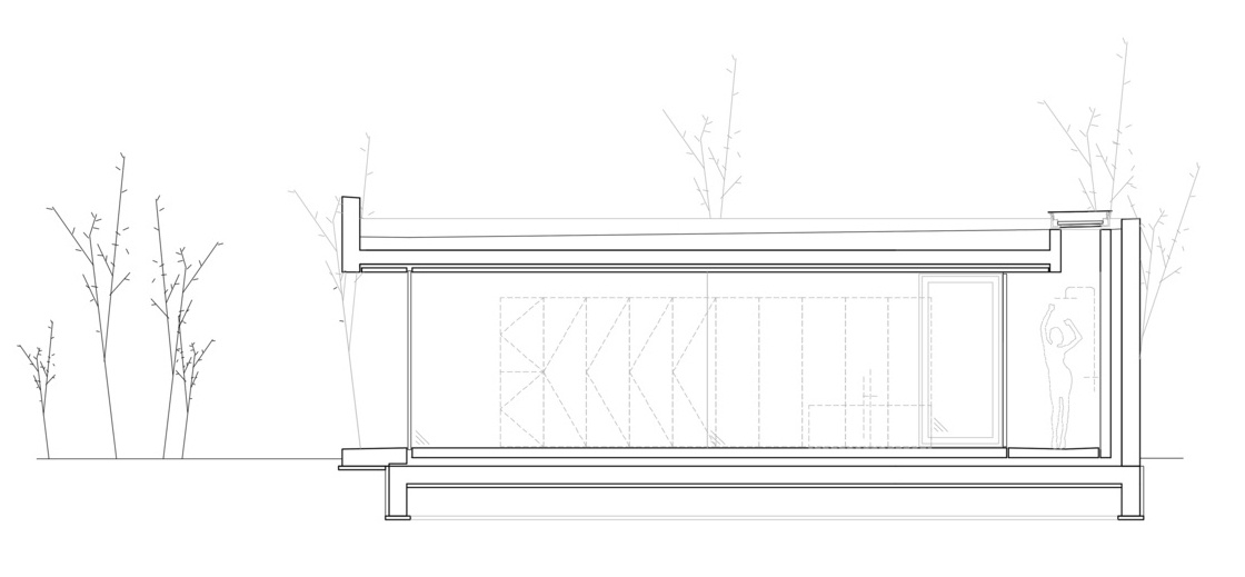 A small one bedroom concrete house on the edge of the Murska Sobota plain opens completely to the garden through sliding glass walls, exposed concrete and a fully flexible open plan.