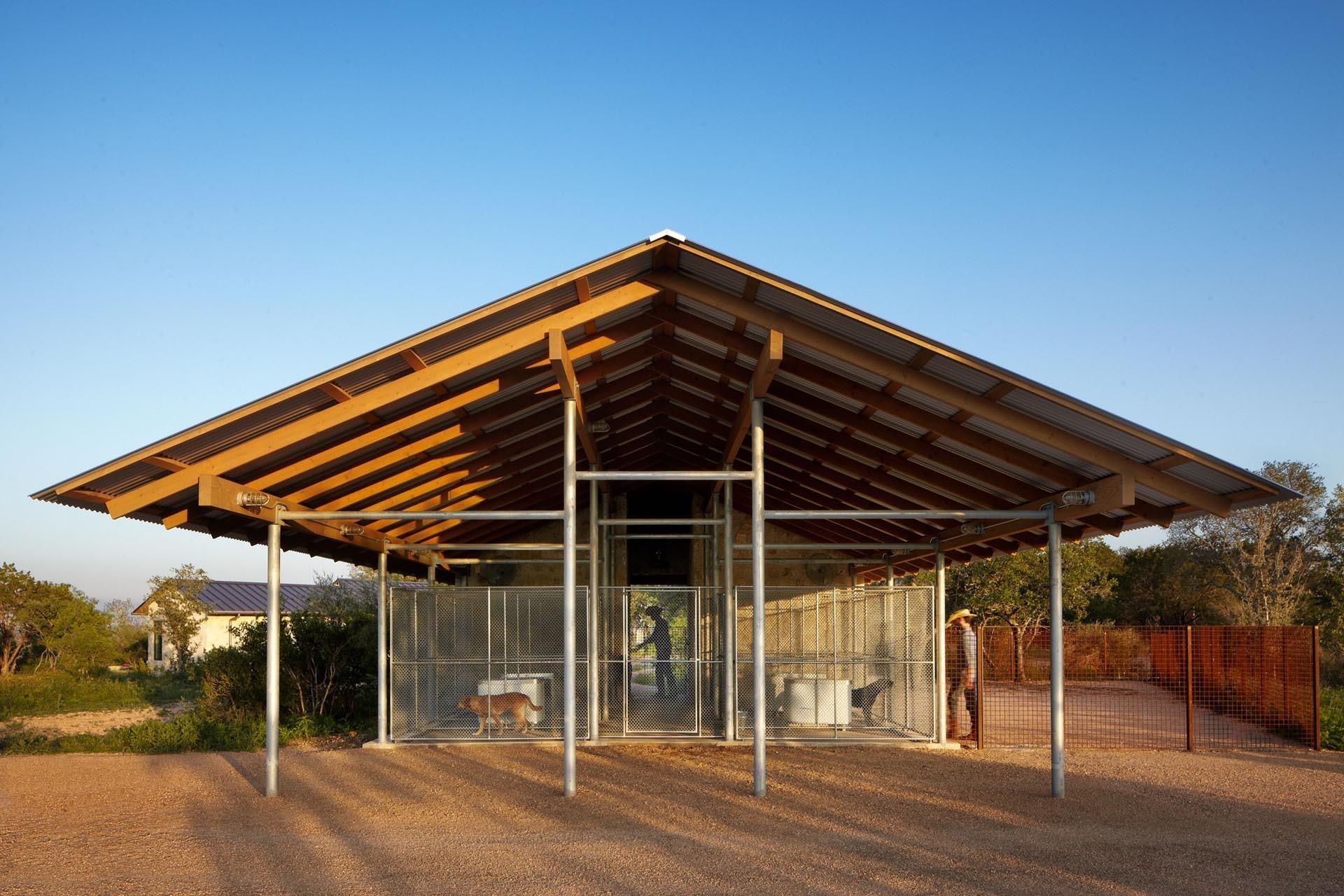 A working ranch setting with features like a dog run adds character and purpose to this thoughtfully designed Texas home.