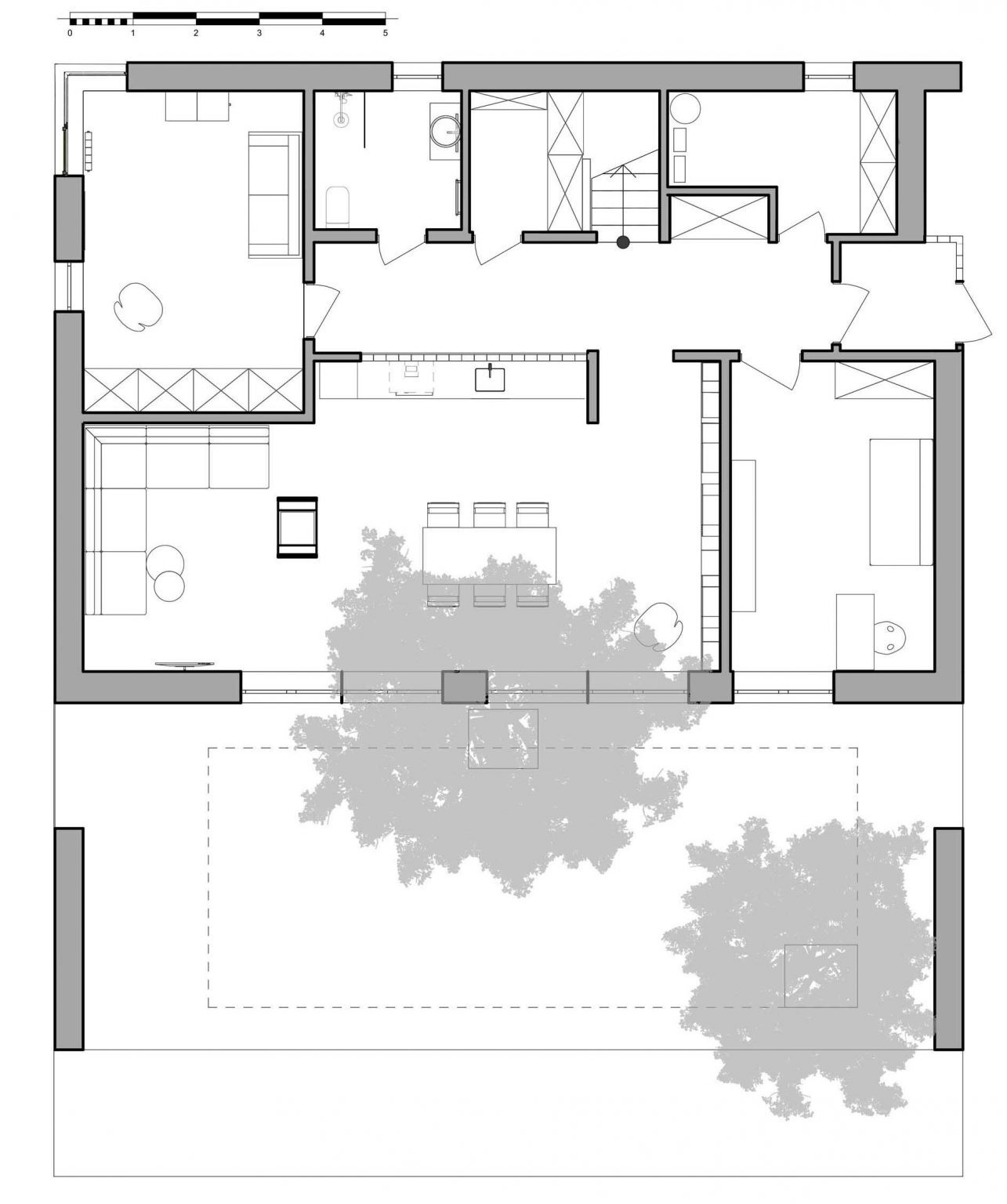 Explore how the home works through sections and plans that reveal its sloping roof, smart layout, and seamless connection to the land.