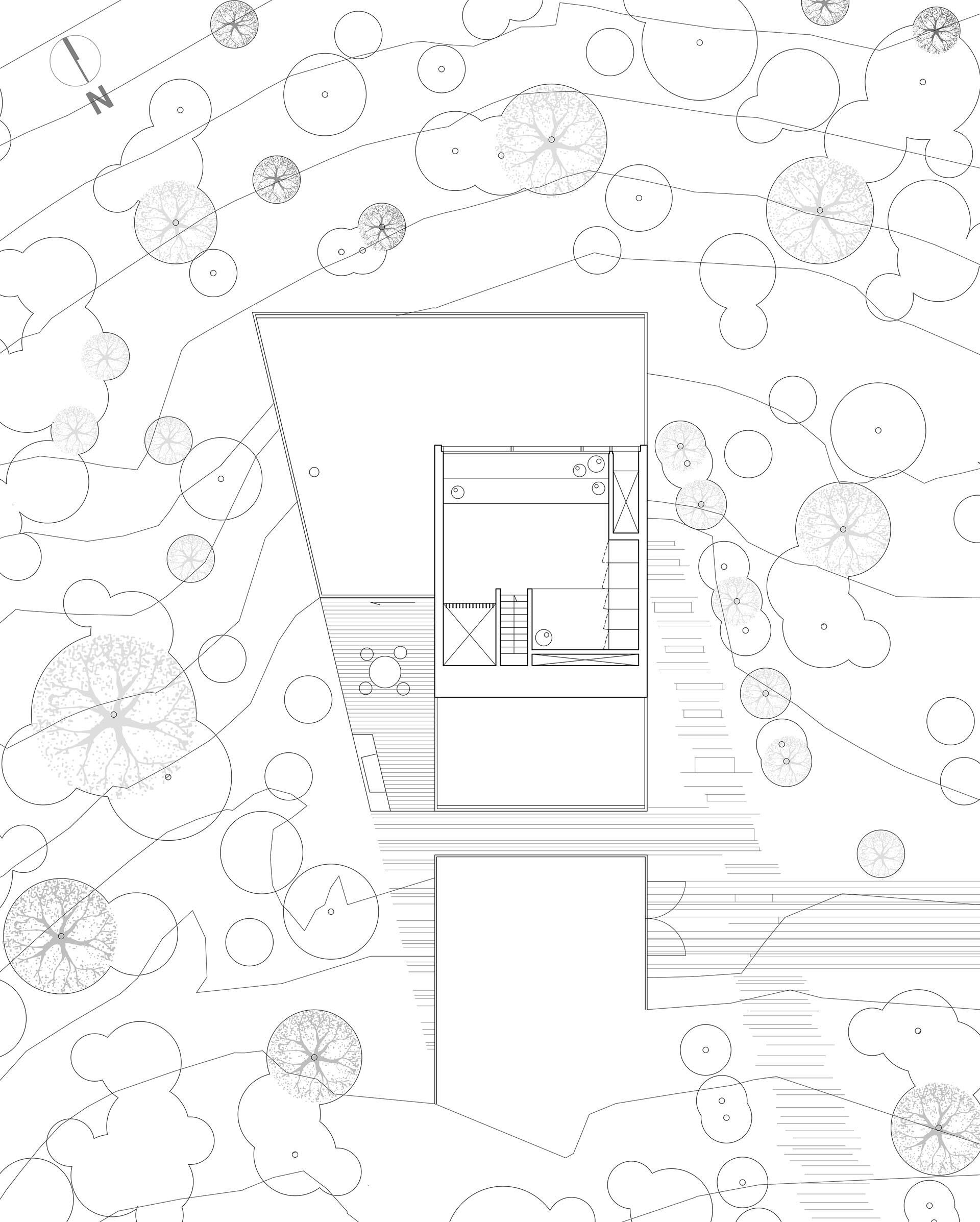Sections and floor plans reveal how this layered home works with the natural slope of the land.