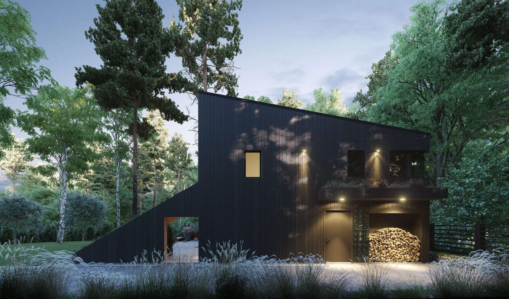This sloping green roof transforms the home into part of the terrain, covered in a living carpet of stonecrop and chamomile-style plants that shift with the seasons.