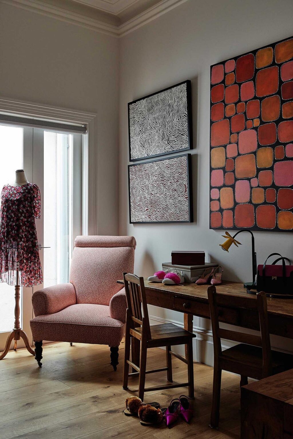 Original rooms inside this Federation home retain their charm with layered blue interiors and a quiet home office tucked away from the main living spaces.