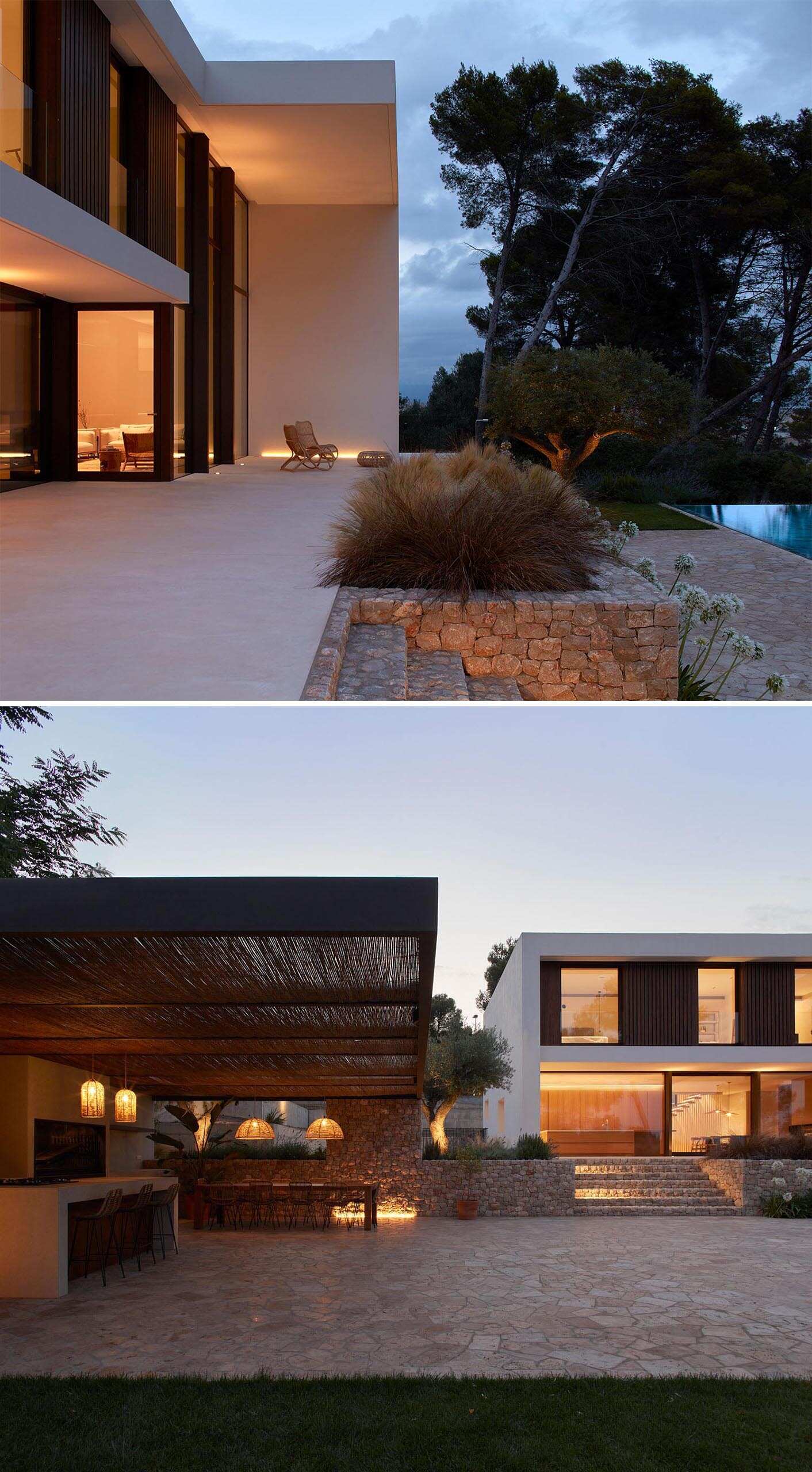 Off-white concrete, wood, and weathering steel help this modern Spanish home blend beautifully into the surrounding forest landscape.