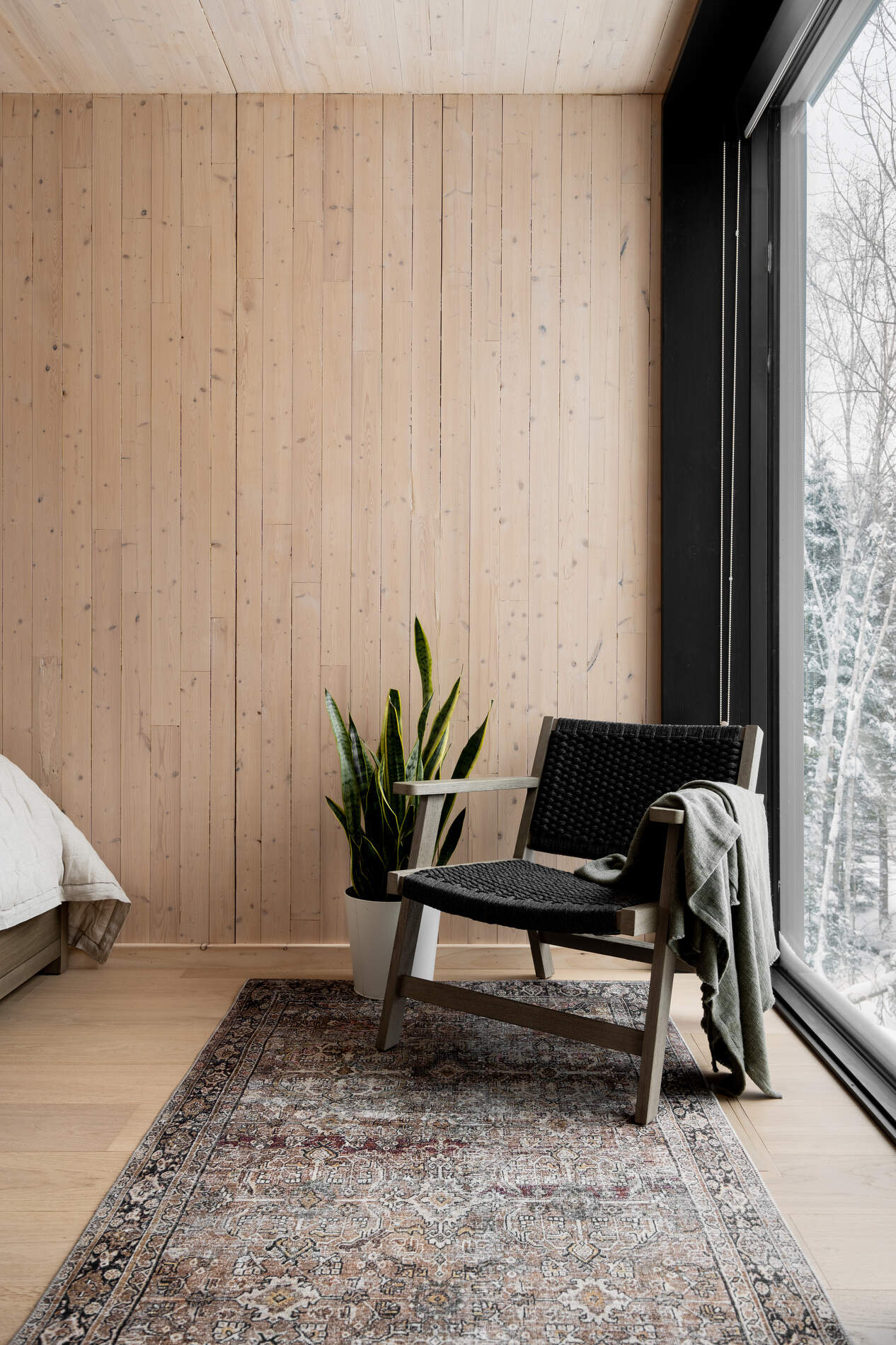 A modern bedroom with bunk beds makes the most of the space.