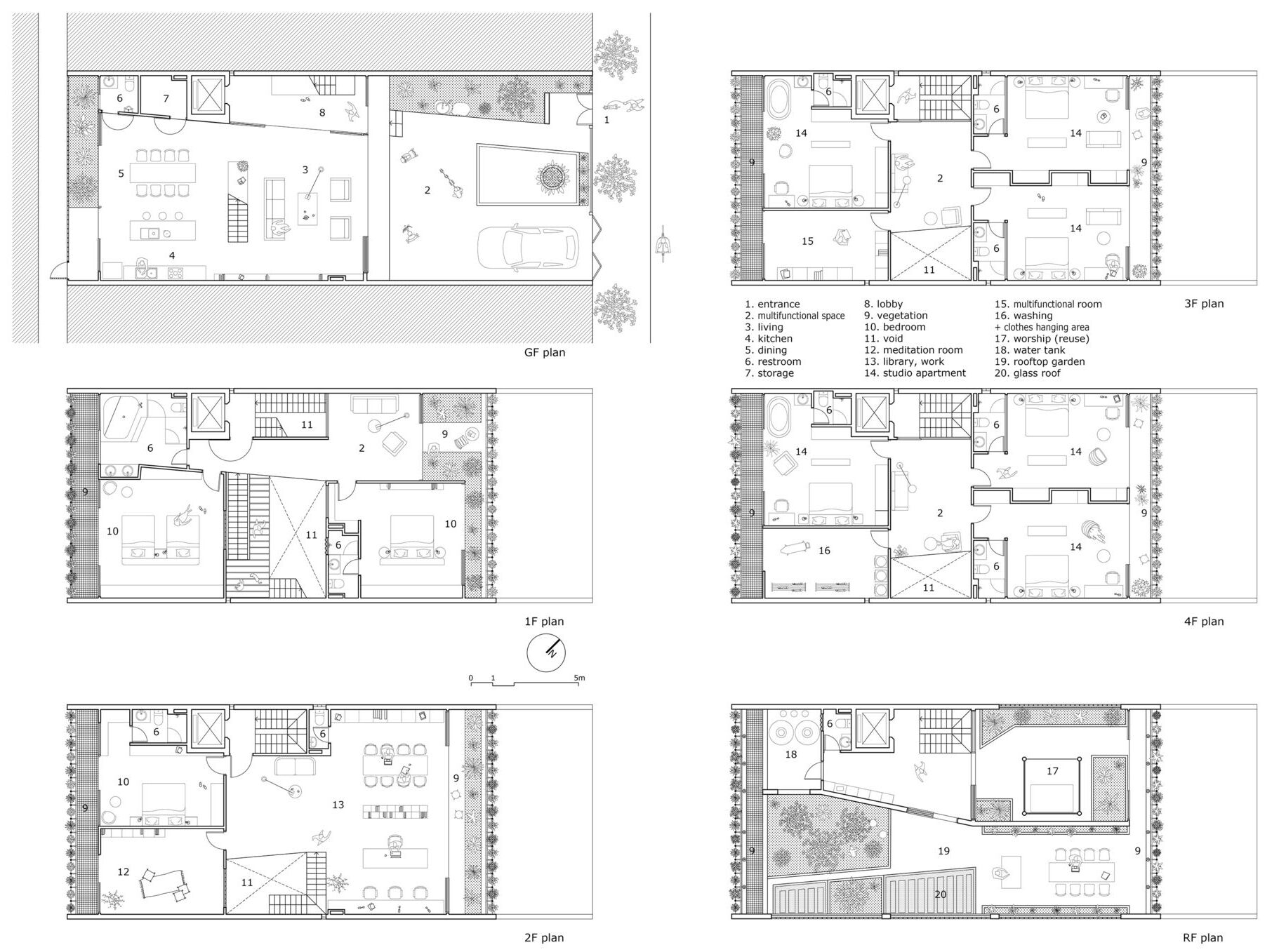 The drawings reveal how the planting system, structure, and layout work together. They show the modular logic behind the facade and the way each level is organized to support both living and growing.