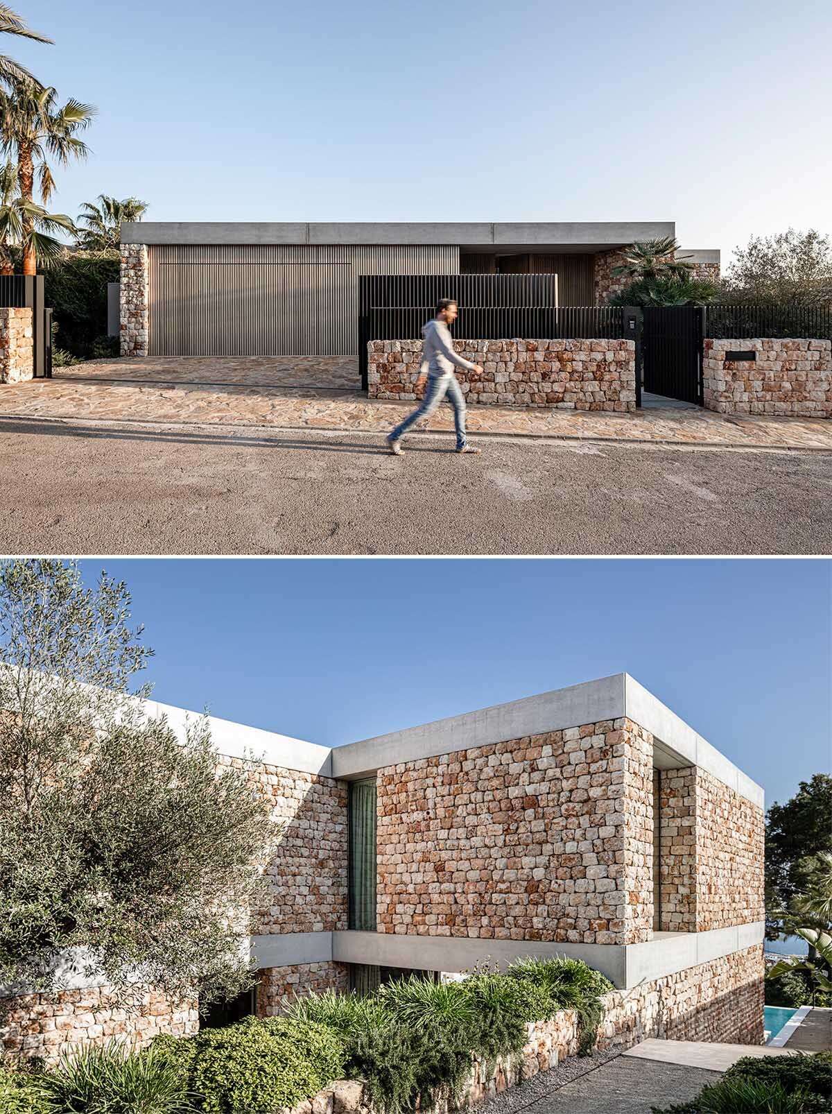 Traditional “Pedra en sec” stone wallsand wood slat elements give this Mallorca home a timeless Mediterranean look while naturally helping regulate temperature year-round.