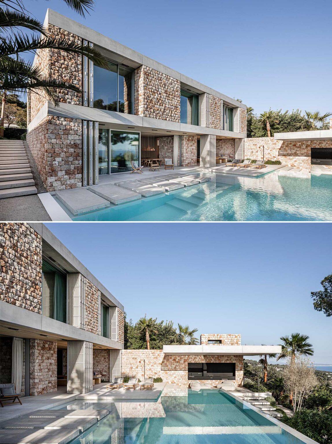 An infinity pool overlooking the Mediterranean creates uninterrupted sea views from nearly every main living space in the home.