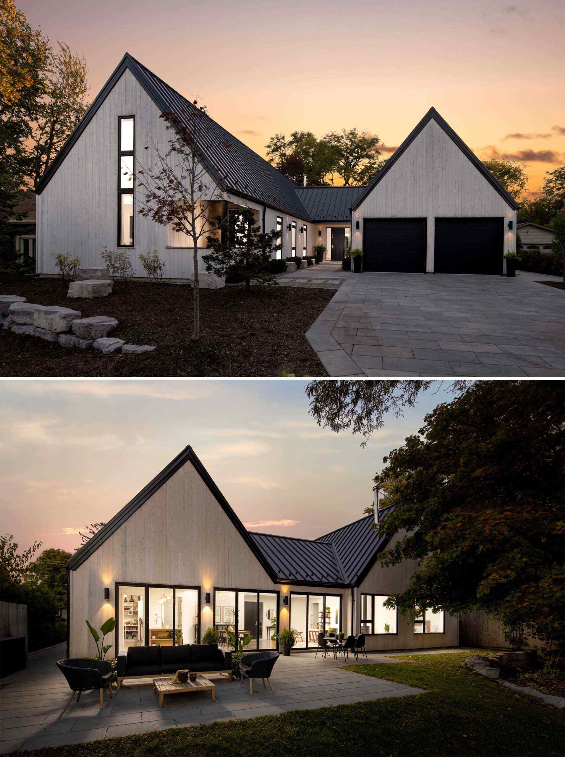 A modern Scandinavian-inspired home in Windsor, Ontario uses three clean-lined volumes to organize living, sleeping, and garage spaces into a striking J-shaped layout.