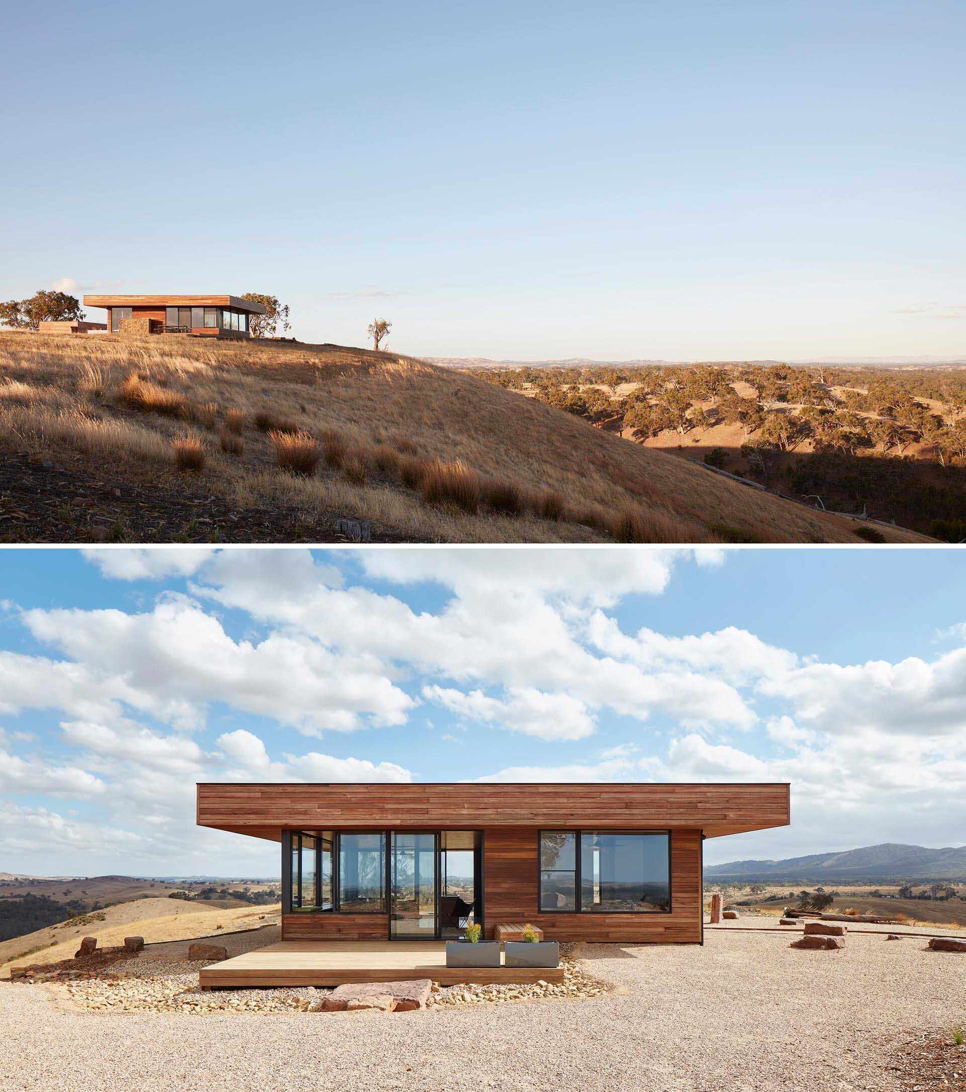 An off-grid home designed to produce its own energy, water, and waste systems in a rural setting. Spotted Gum timber cladding creates a durable, fire-resistant exterior that weathers naturally.