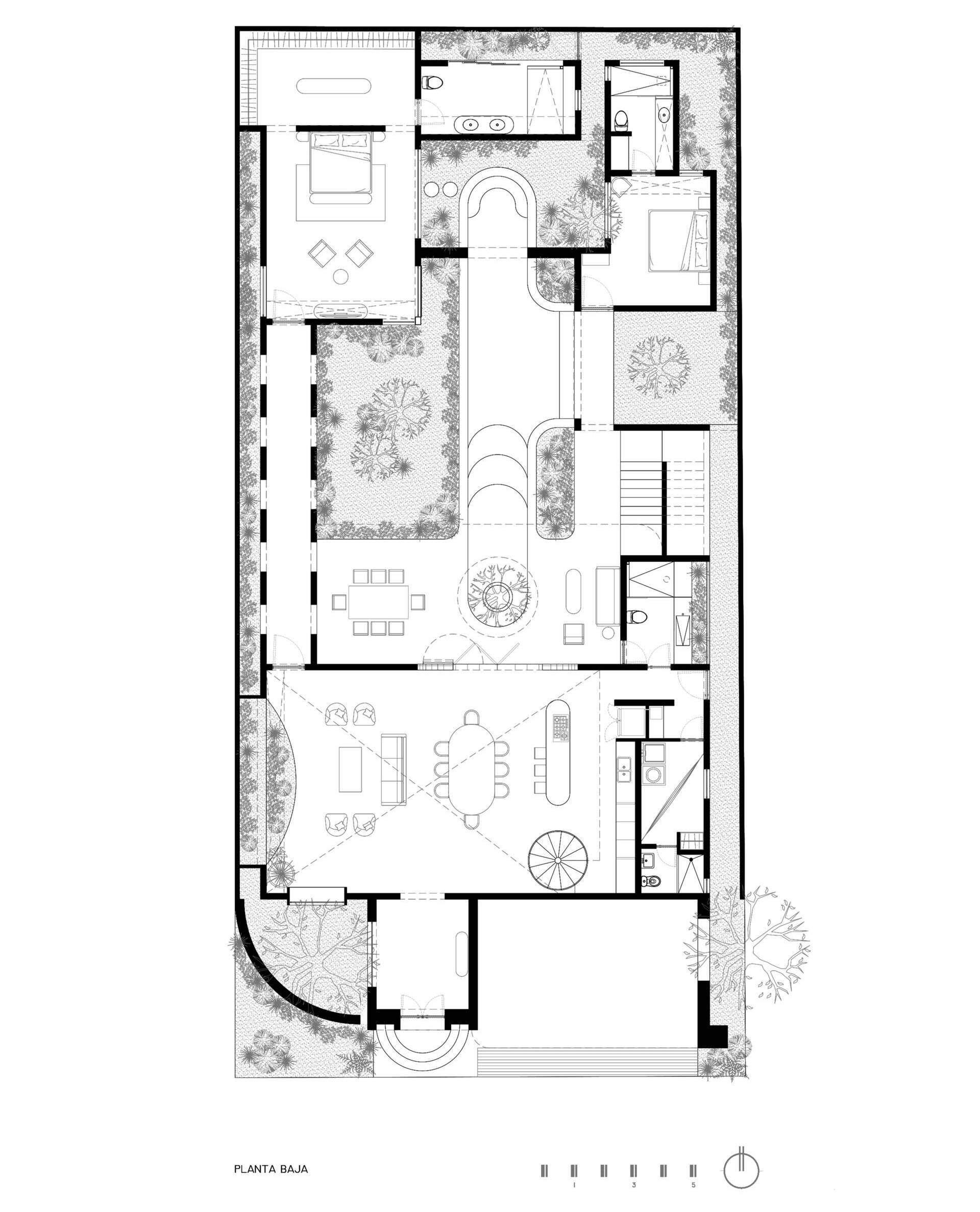 Eclipse House in Mérida, Mexico, is a striking exploration of geometry, light, and landscape. Designed by Etea and Ghostframe, the home features a dramatic double-height gallery, arch-lined walkways, circular openings that inspired its name, and lush gardens woven throughout the architecture.