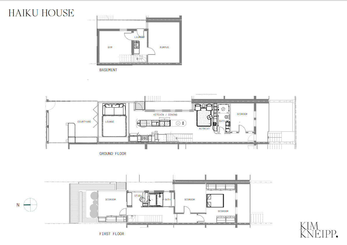 A reworked terrace floor plan showing improved light flow, central staircase placement, and connected living spaces in a family home.