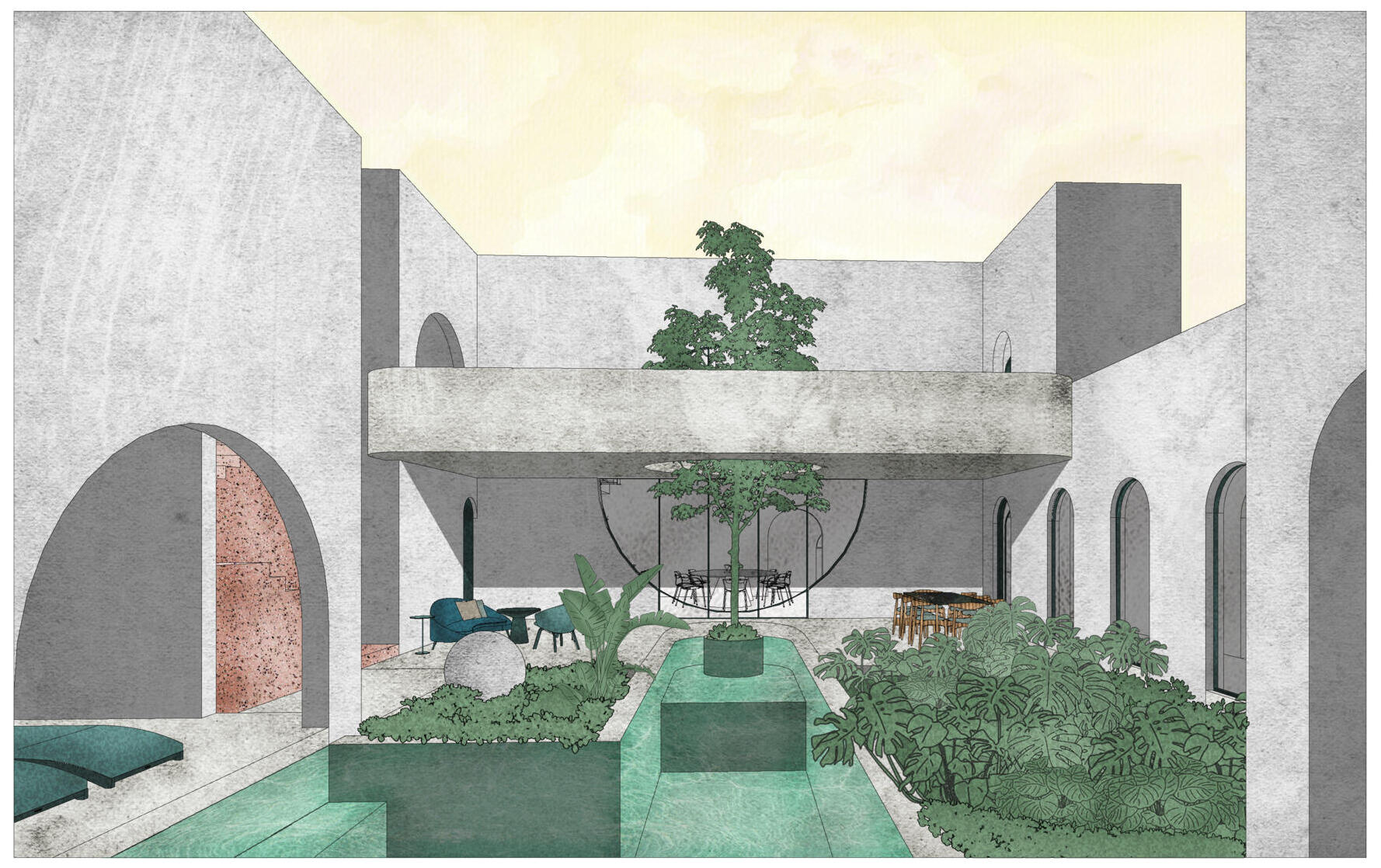 Eclipse House in Mérida, Mexico, is a striking exploration of geometry, light, and landscape. Designed by Etea and Ghostframe, the home features a dramatic double-height gallery, arch-lined walkways, circular openings that inspired its name, and lush gardens woven throughout the architecture.