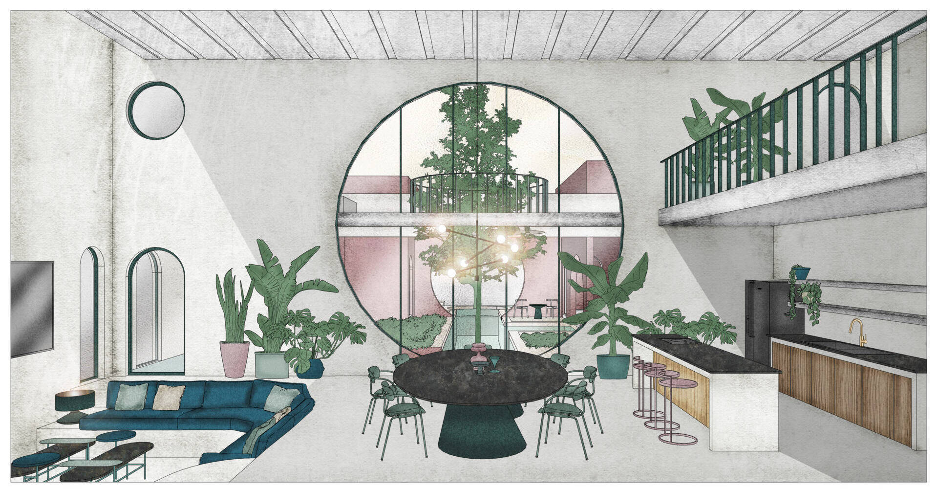 Eclipse House in Mérida, Mexico, is a striking exploration of geometry, light, and landscape. Designed by Etea and Ghostframe, the home features a dramatic double-height gallery, arch-lined walkways, circular openings that inspired its name, and lush gardens woven throughout the architecture.