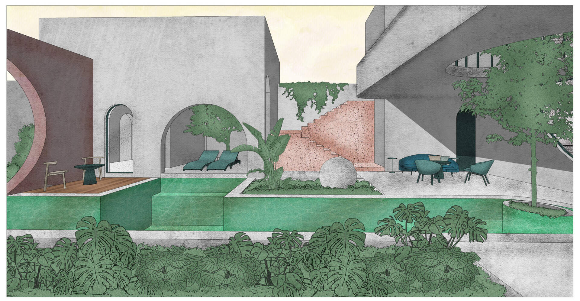 Eclipse House in Mérida, Mexico, is a striking exploration of geometry, light, and landscape. Designed by Etea and Ghostframe, the home features a dramatic double-height gallery, arch-lined walkways, circular openings that inspired its name, and lush gardens woven throughout the architecture.
