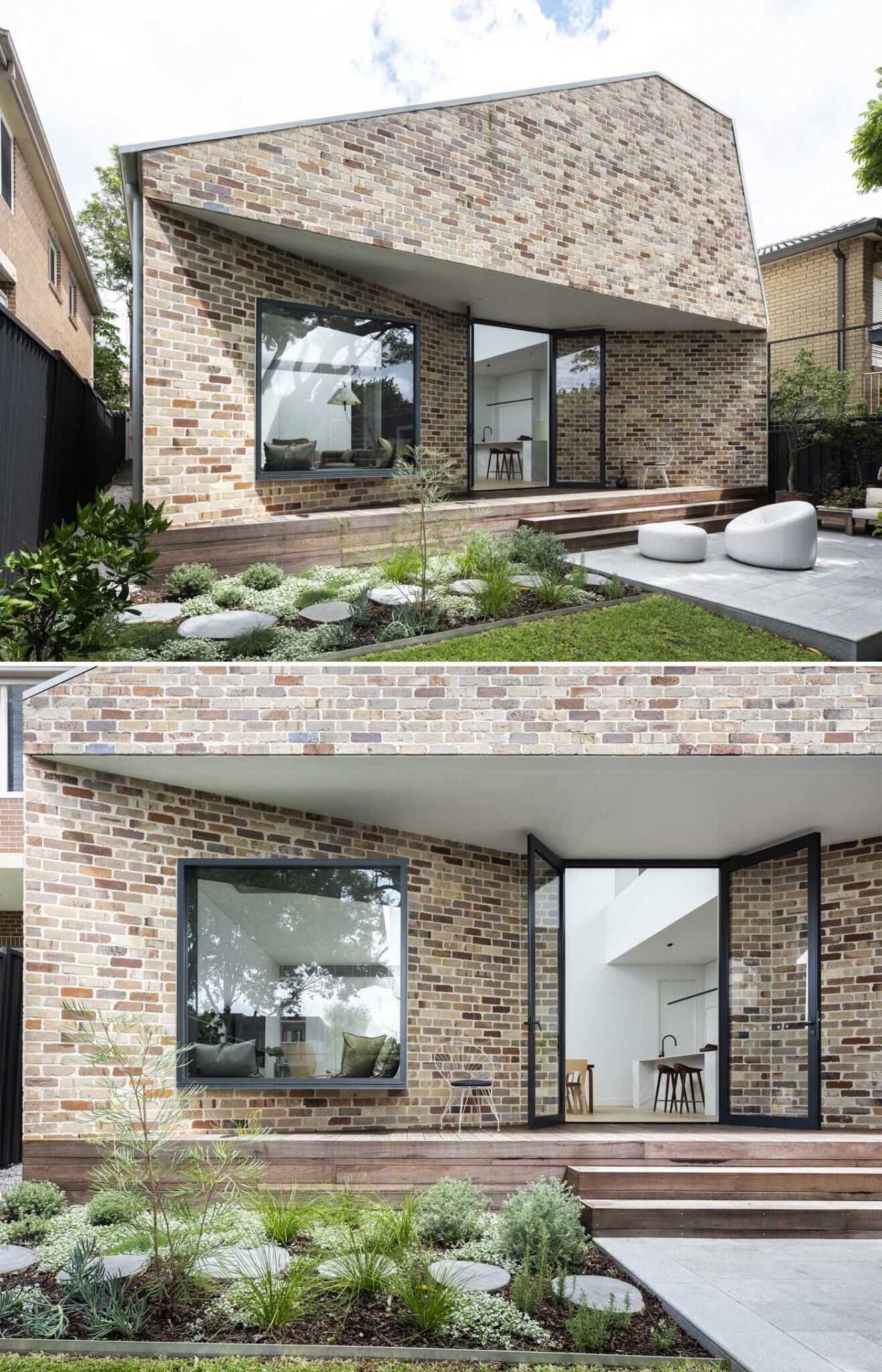Recycled bricks, dramatic angles, and black-framed windows give this Sydney extension a bold architectural identity.