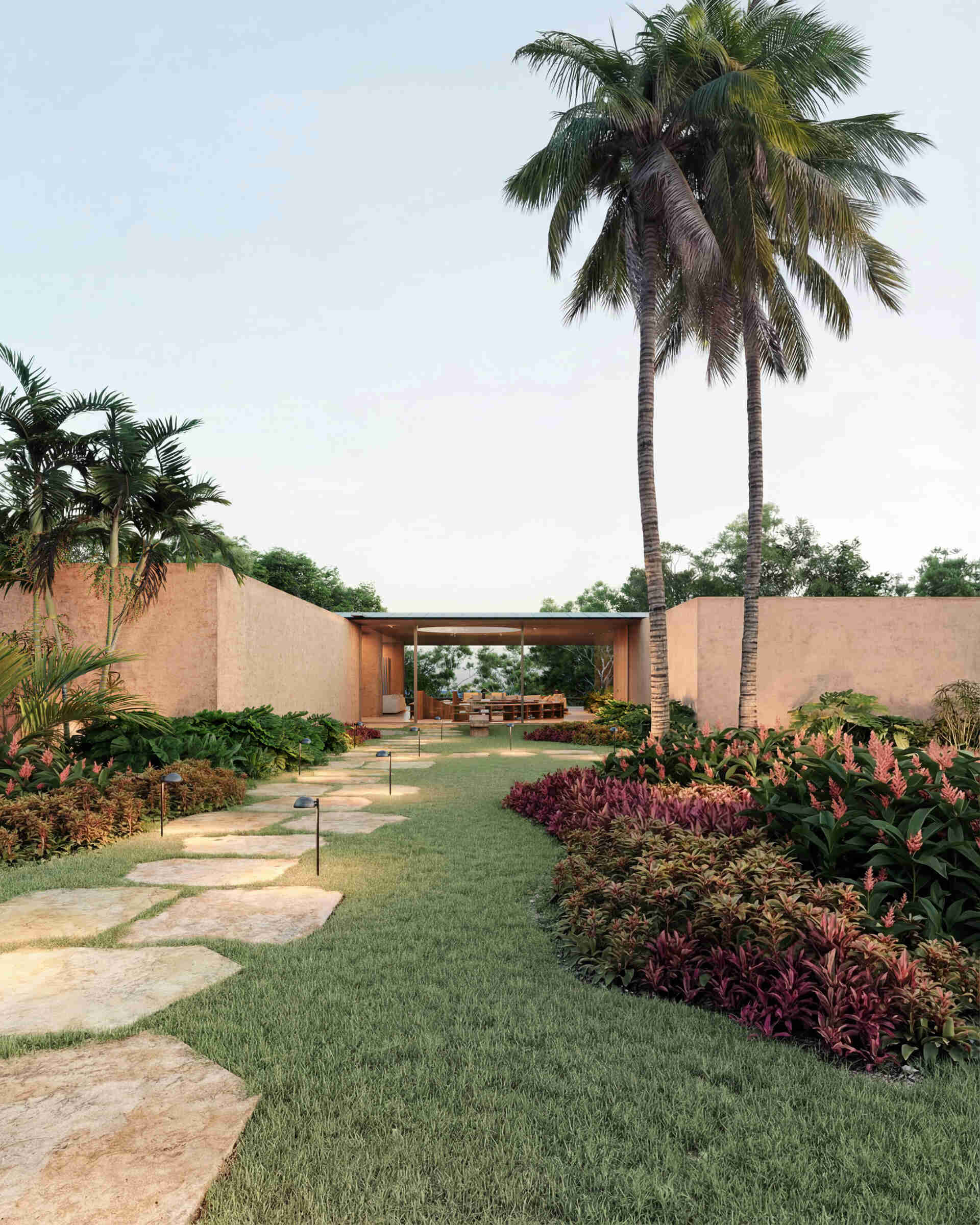 A modern house design with open plan living spaces.