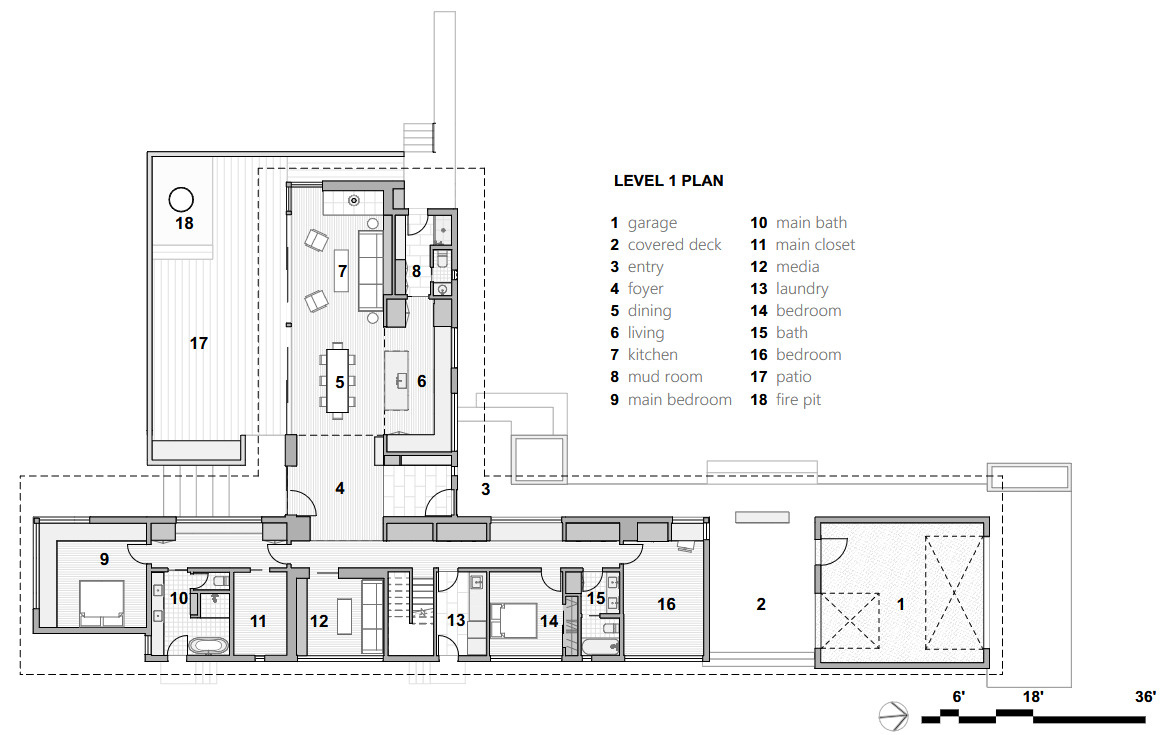 The site's layout balances privacy, family living, and waterfront views through a simple yet highly functional floor plan.
