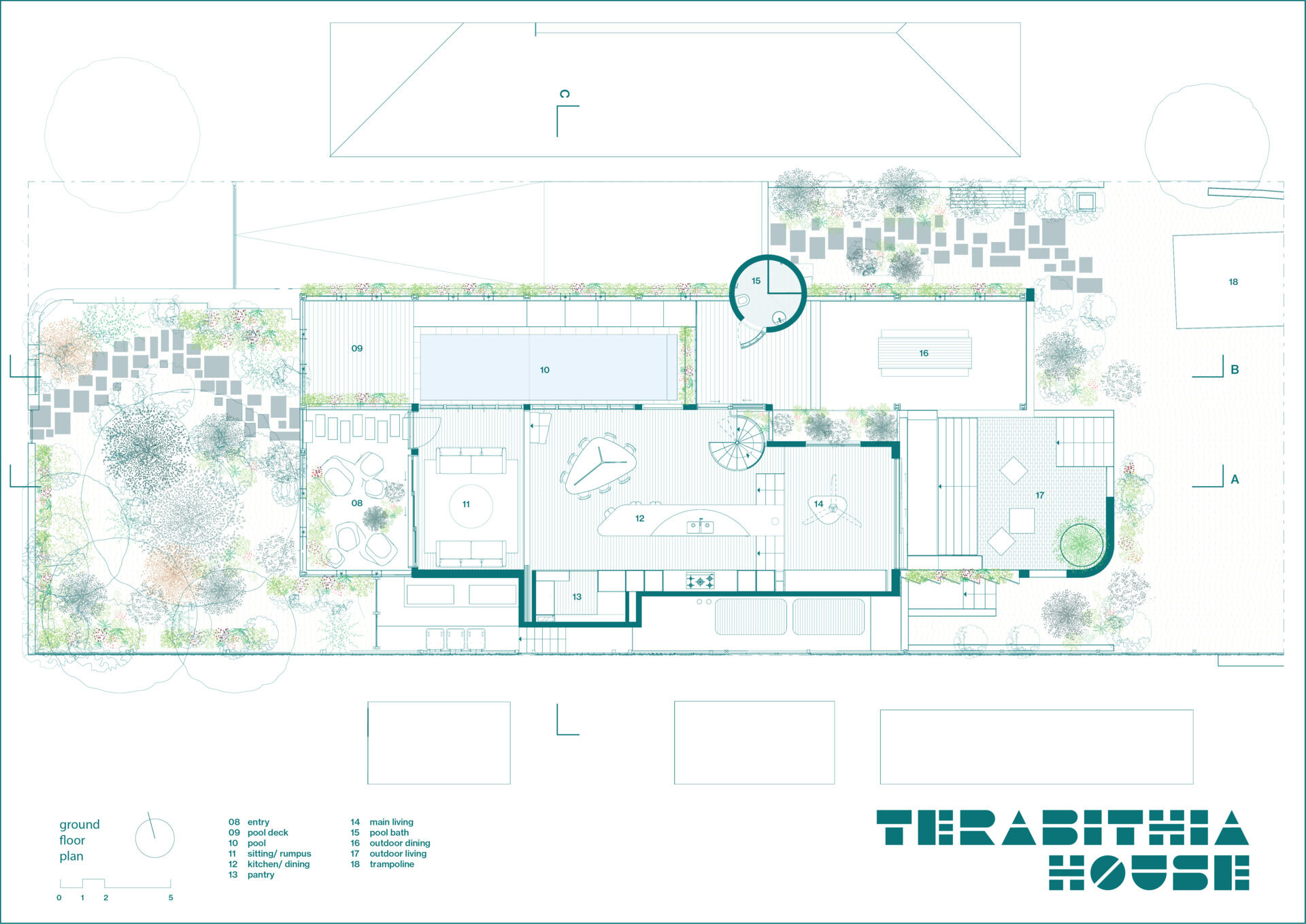 The floor plans show how Terabithia House steps down a steep Sydney site while maximising views, light, and functionality.