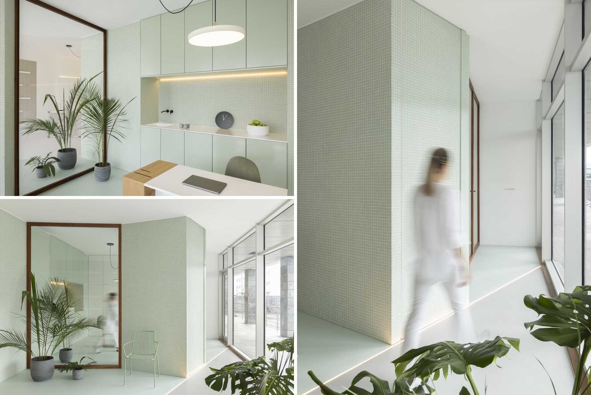 Take a tour of Think Health in Ponta Delgada, Portugal, where BOX arquitectos combines pastel green accents, minimalist details, and natural light to create a refreshing wellness-focused interior.