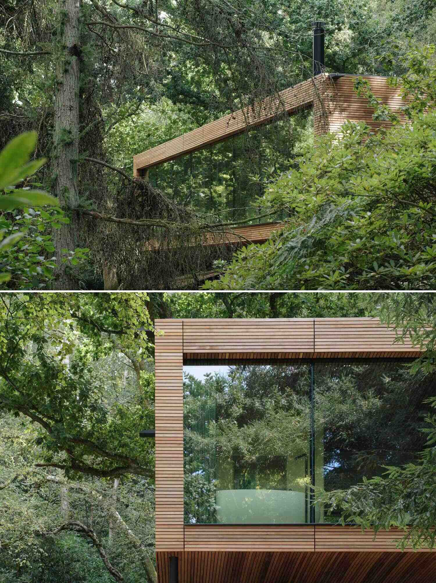 Hidden among the protected woodland of East Sussex, Looking Glass Lodge by Michael Kendrick Architects blends modern architecture with beautiful forest views. Take a tour inside this unique cedar-clad holiday home.