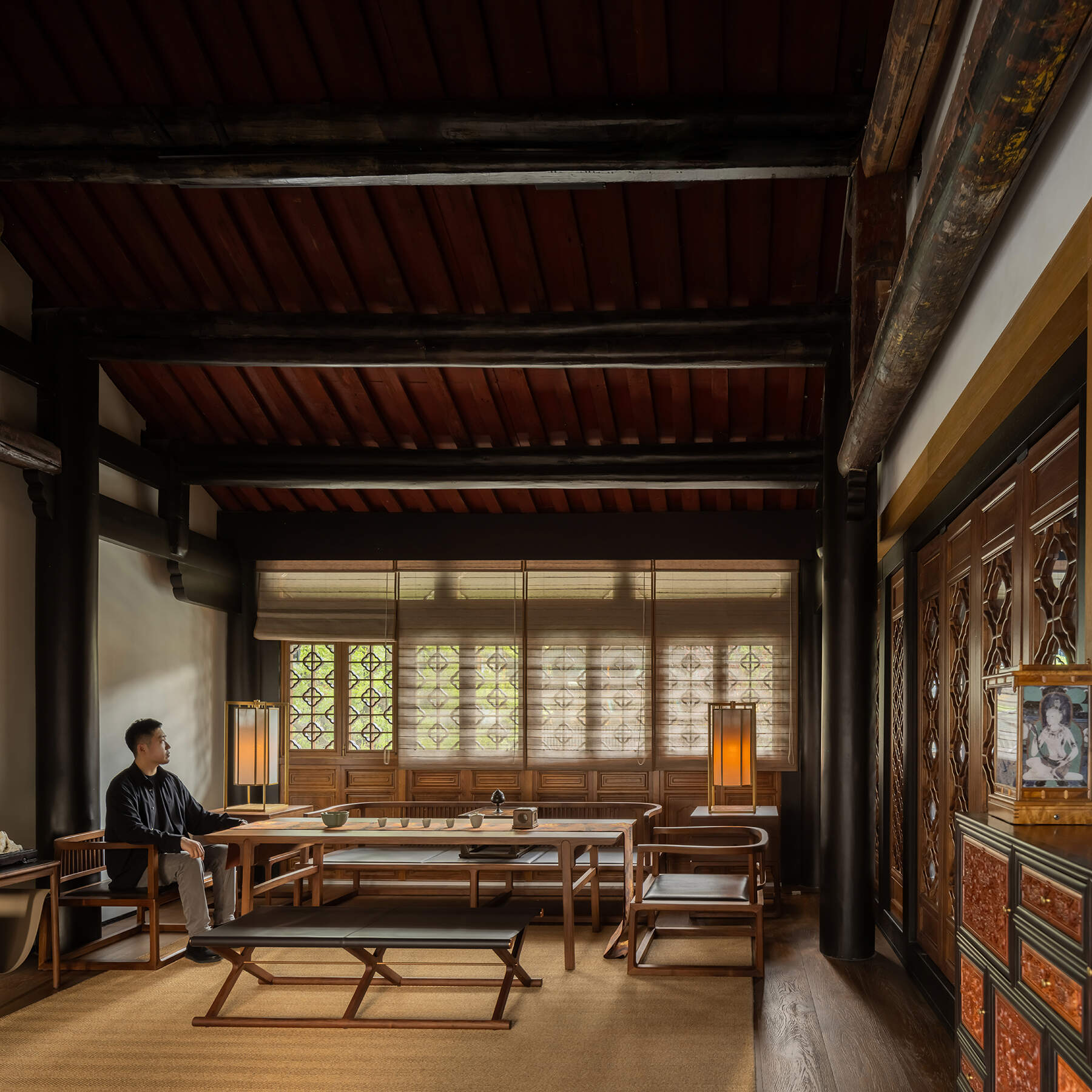 The Daci Monestary Teahouse Interior Design by Hongbin Shen and Lu Xia.