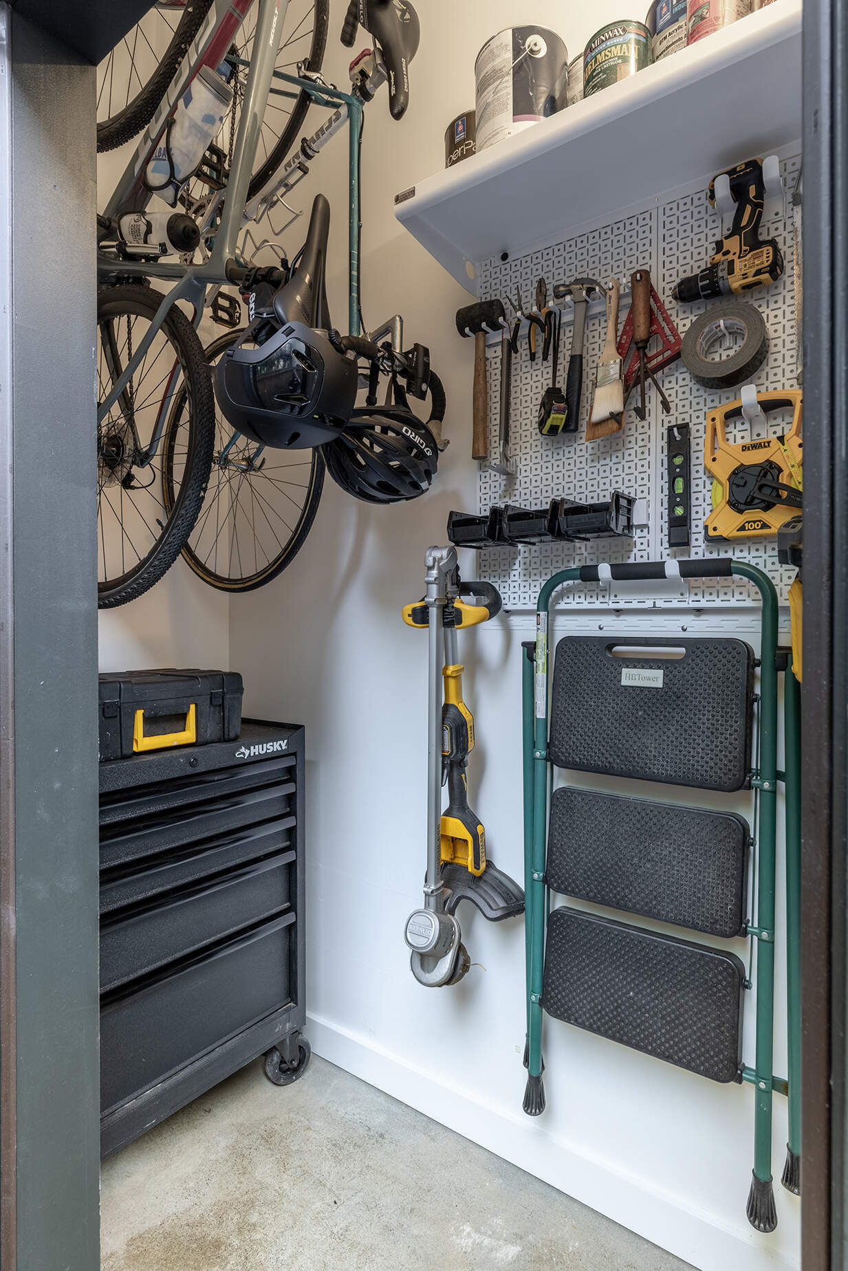 Smart built-in storage keeps bikes, tools, ski gear, and outdoor equipment organized while maintaining a clean and welcoming interior.