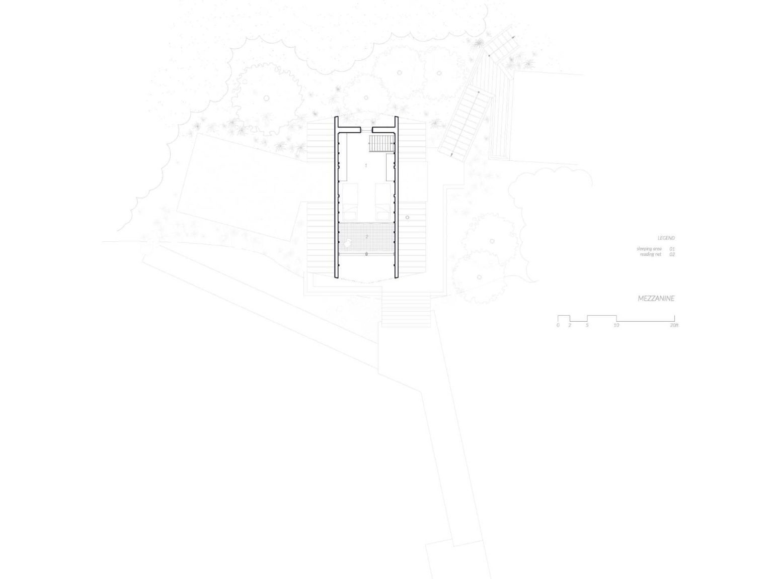 The floor plans reveal how the renovation makes the most of the cabin's compact footprint while preserving the character of the original A-frame.