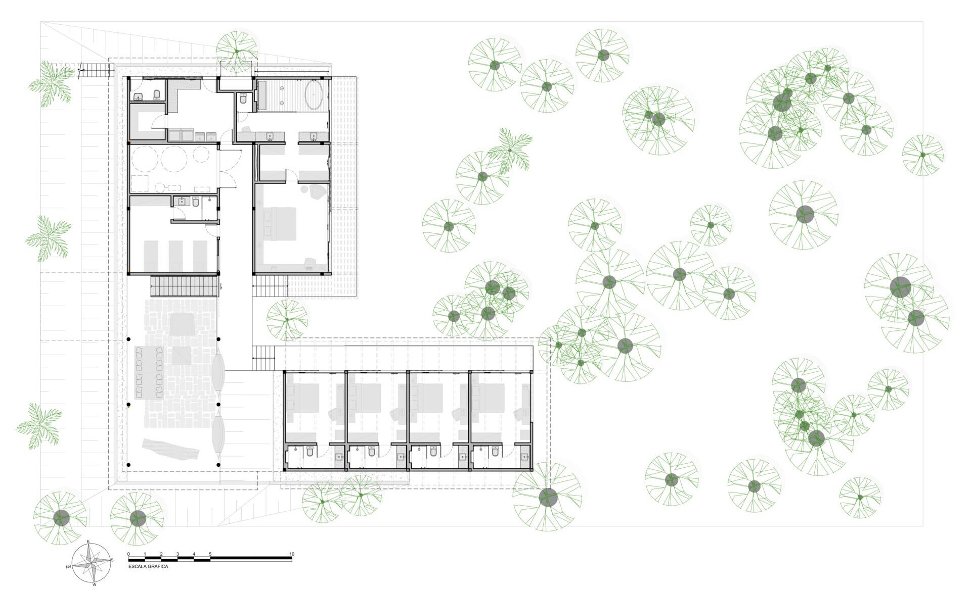 See how the plans and sections reveal the stepped design, rooftop garden, open living spaces and climate-responsive features of Muxarabi House.