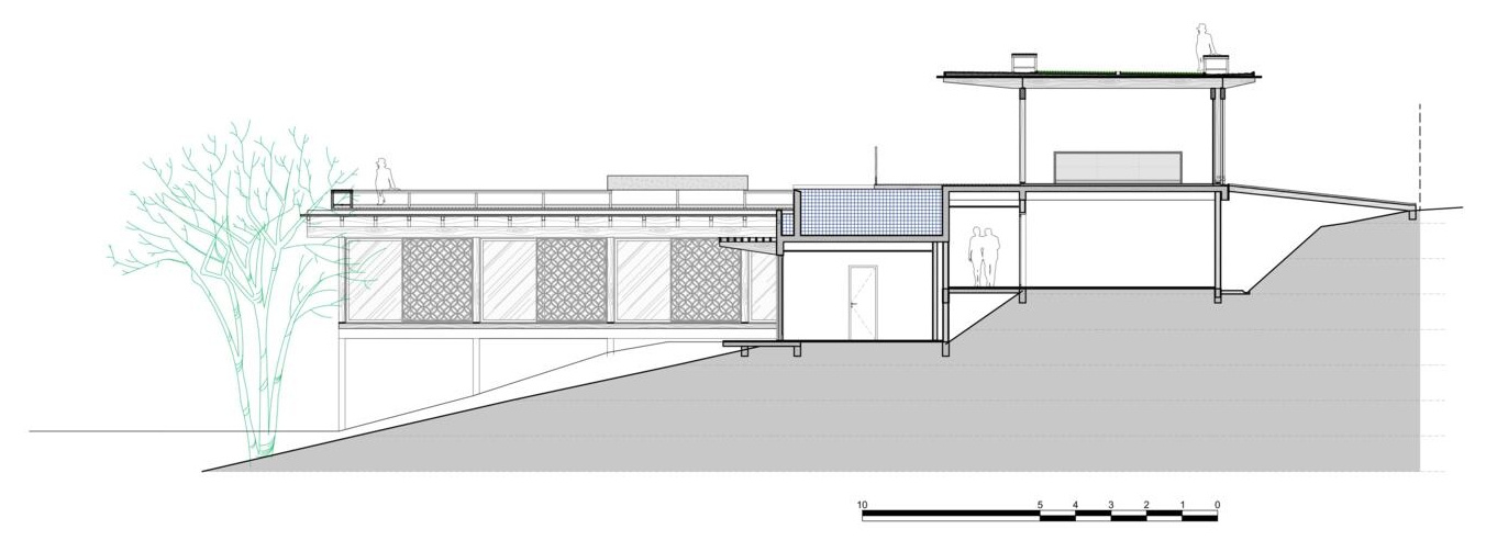 See how the plans and sections reveal the stepped design, rooftop garden, open living spaces and climate-responsive features of Muxarabi House.