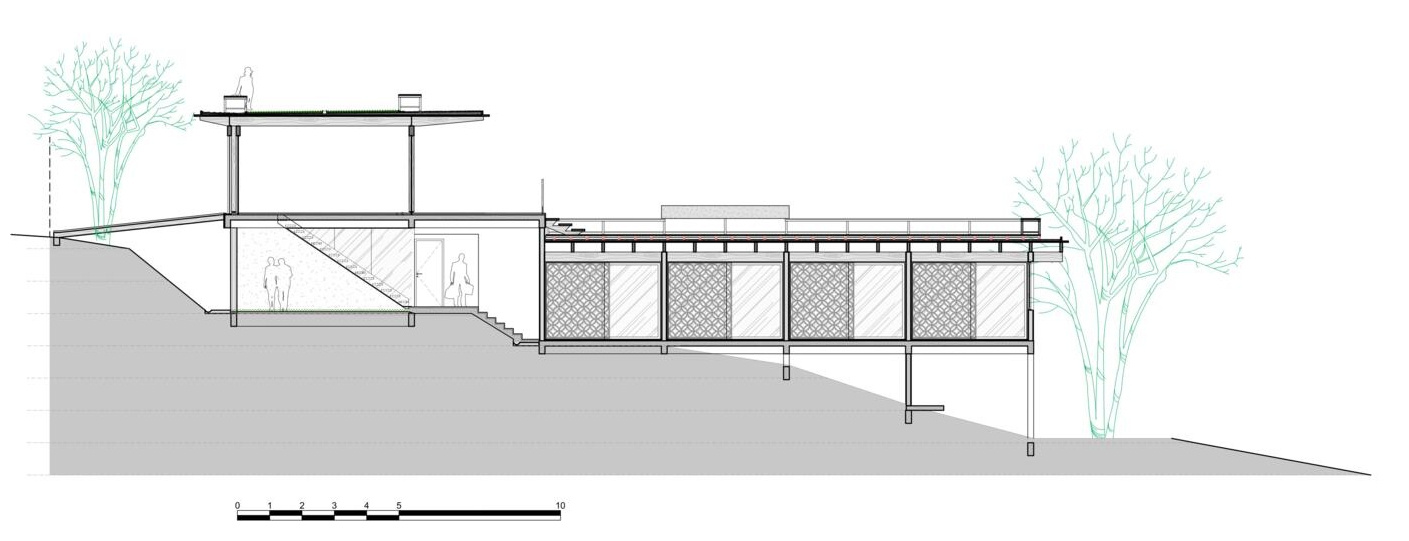 See how the plans and sections reveal the stepped design, rooftop garden, open living spaces and climate-responsive features of Muxarabi House.