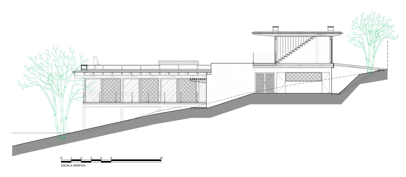 See how the plans and sections reveal the stepped design, rooftop garden, open living spaces and climate-responsive features of Muxarabi House.