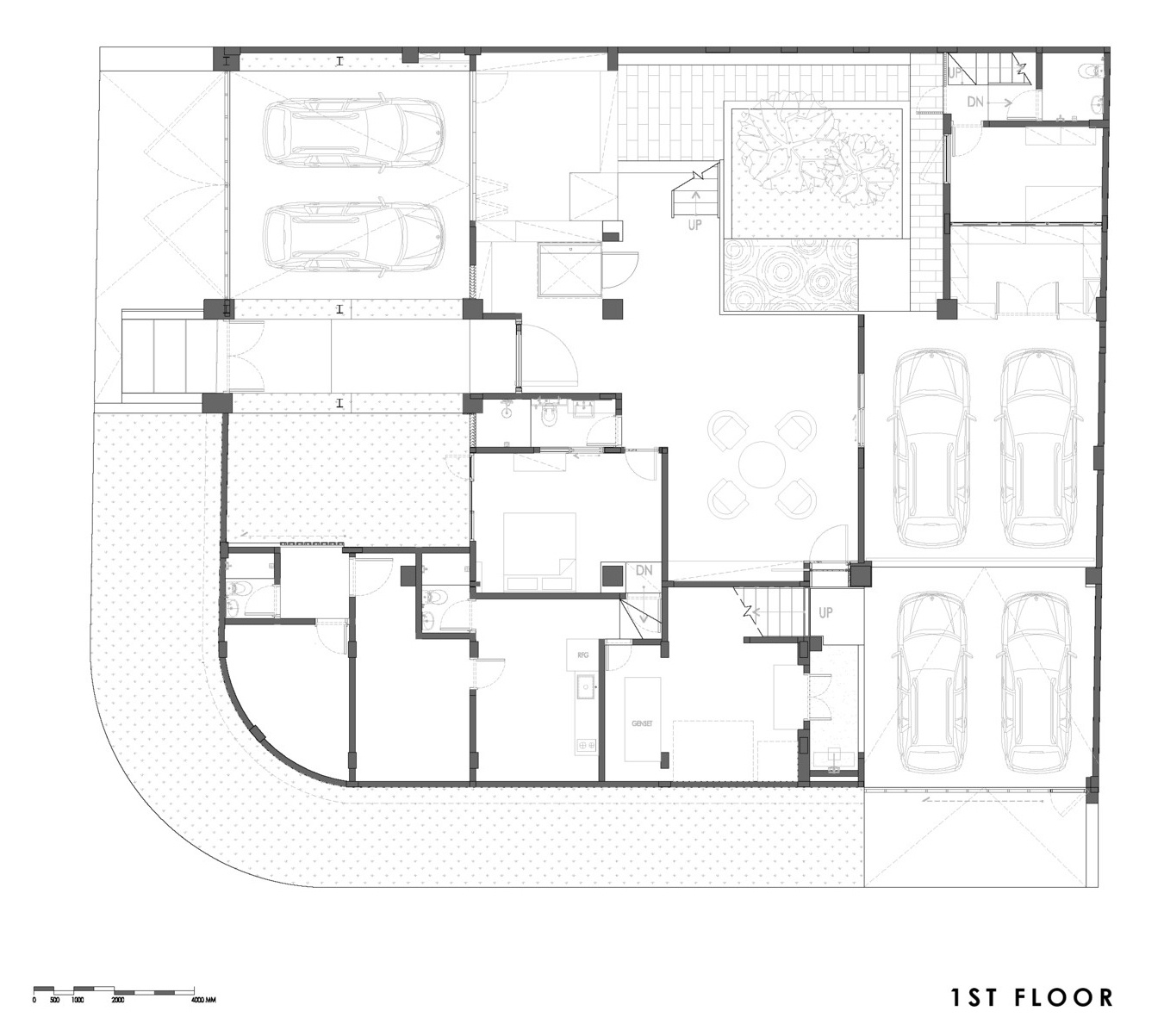 Architectural plans reveal how the courtyard, pool and elevated living spaces work together to shape this Jakarta home.