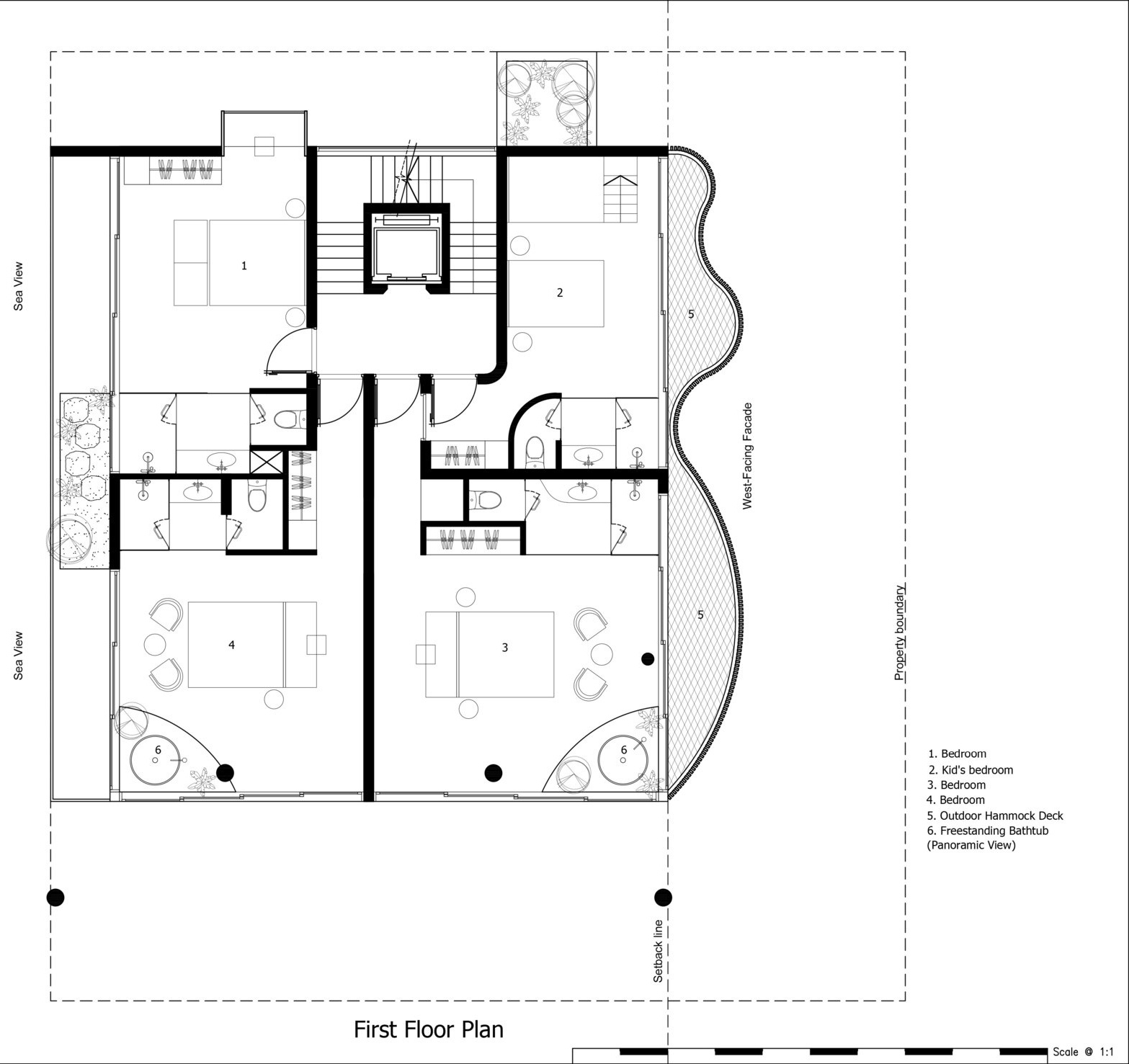 Explore the architectural drawings of TH Villa Hoi An to see how the basement, open-plan living spaces, guest suites and striking pitched roof come together in this thoughtfully organised beachfront home.