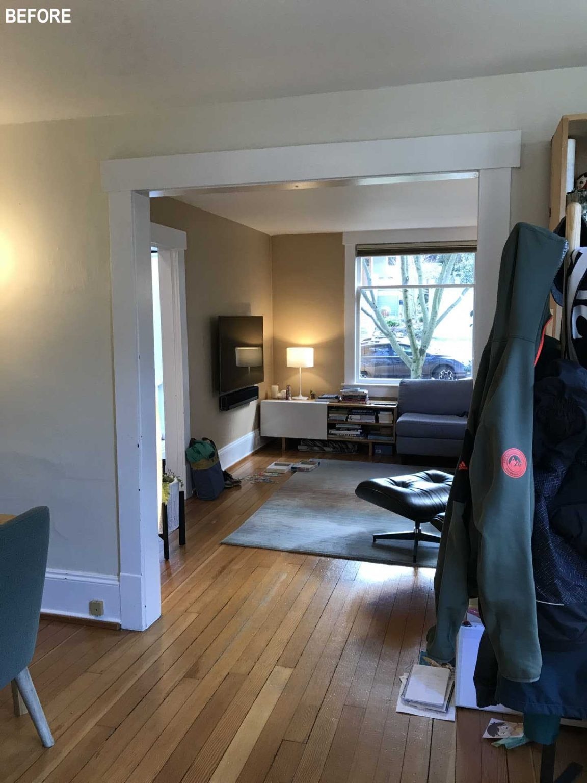 BEFORE - This open-plan layout combines living, dining, and a compact home workspace, showing how small homes can deliver flexible everyday living.