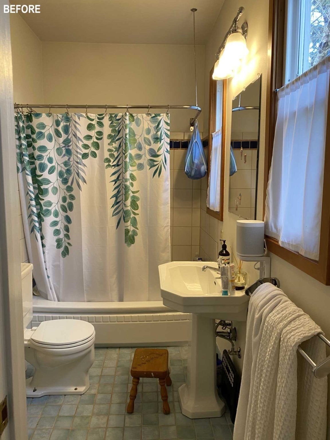 BEFORE - A 30-square-foot addition completely transforms this family bathroom with a traditional Japanese soaking tub and folding doors that open outdoors.