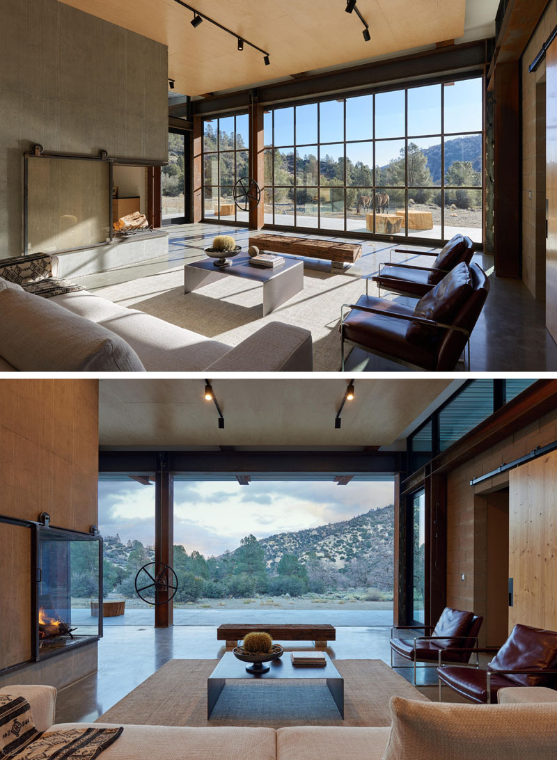 This retractable glass wall transforms the living room into an open-air space with one simple turn of a wheel.